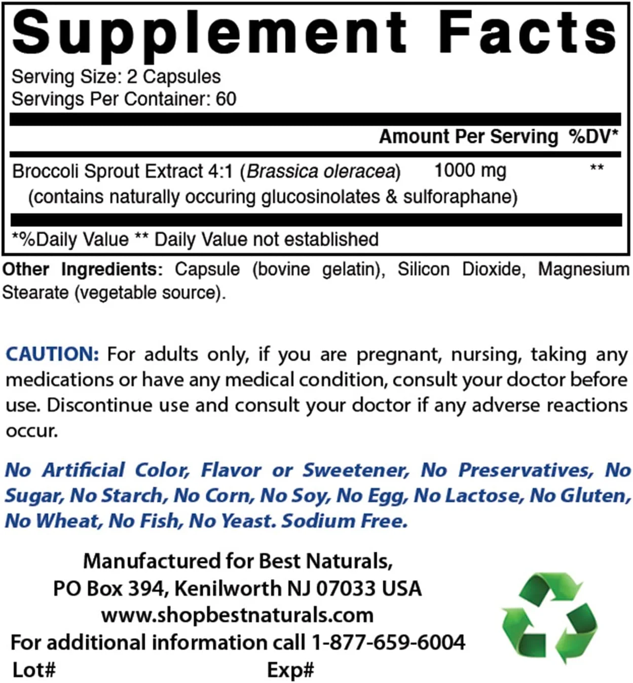 Best Naturals Broccoli Sprout Extract 1000mg per Serving - 120 Capsules (Pack of 2)