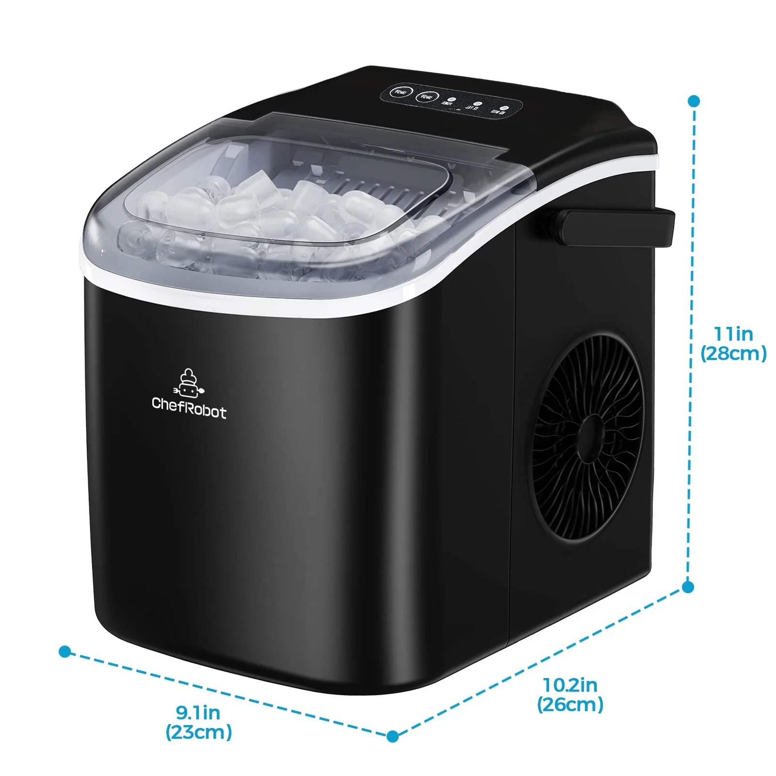 ChefRobot Ice Maker Countertop, Self-Cleaning Ice Maker with Ice Scoop and Basket, Make 26.5 lbs Ice in 24 Hrs, 9 Ice Cubes Ready in 6-8 Mins, Black