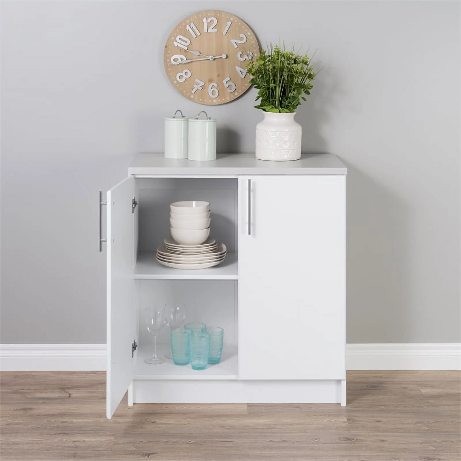 Pemberly Row White Engineered Wood Base Cabinet with Melamine Countertop