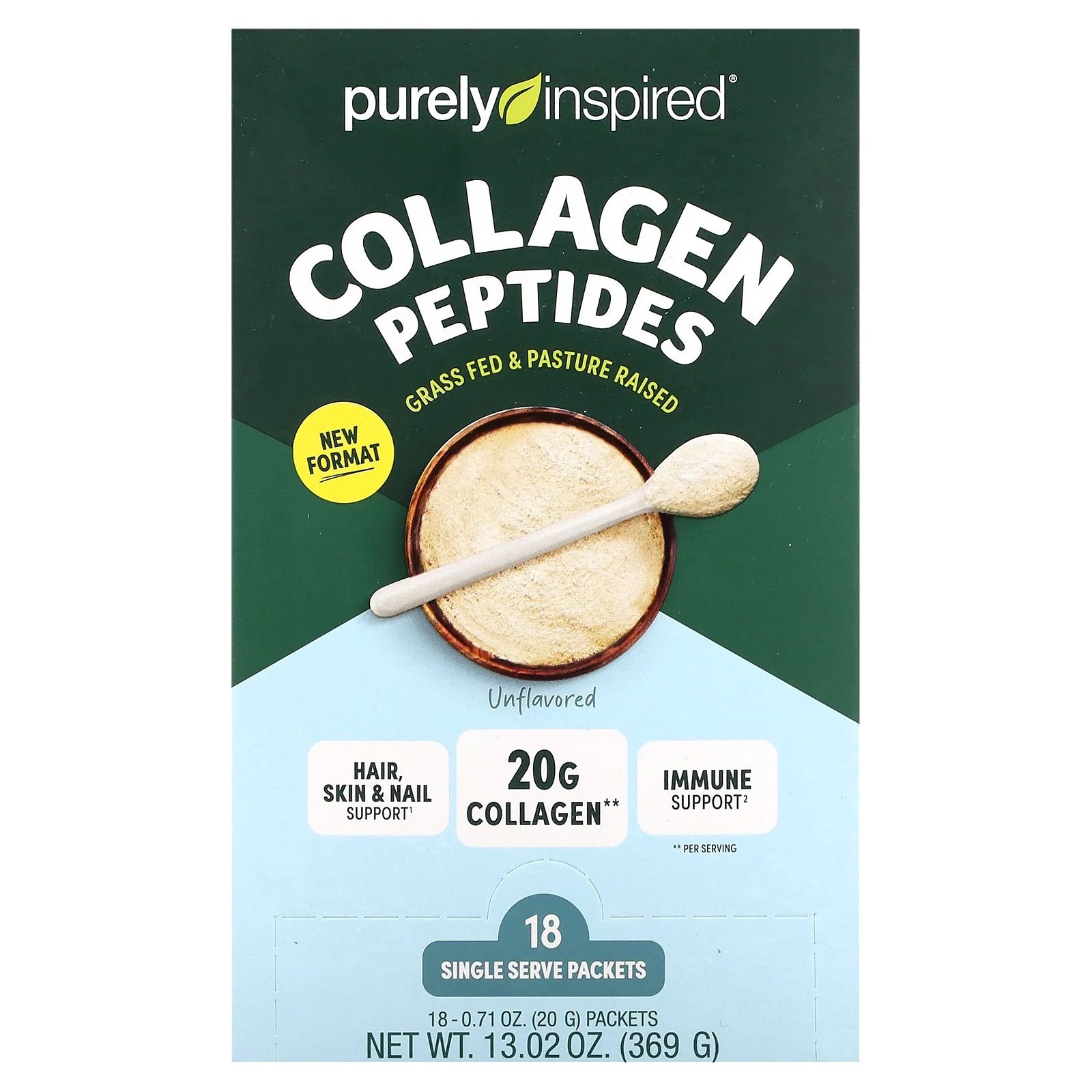 Purely Inspired Collagen Peptides, Unflavored, 18 Single Serve Packets, 0.71 oz (20 g) Each