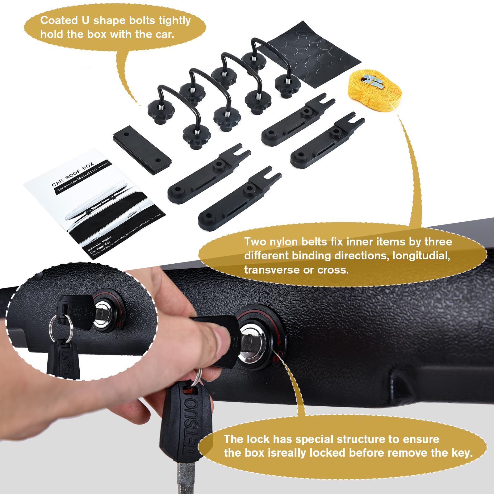 Gxcevsou Large Rooftop Cargo Carrier Box, Heavy Duty Hard Shell Roof with Security Keys, Waterproof Rooftop Cargo Box, 62 (L) x 31 (W) x 15(H) Inches, 14 Cubic Feet (Tool-Free Install), Gray