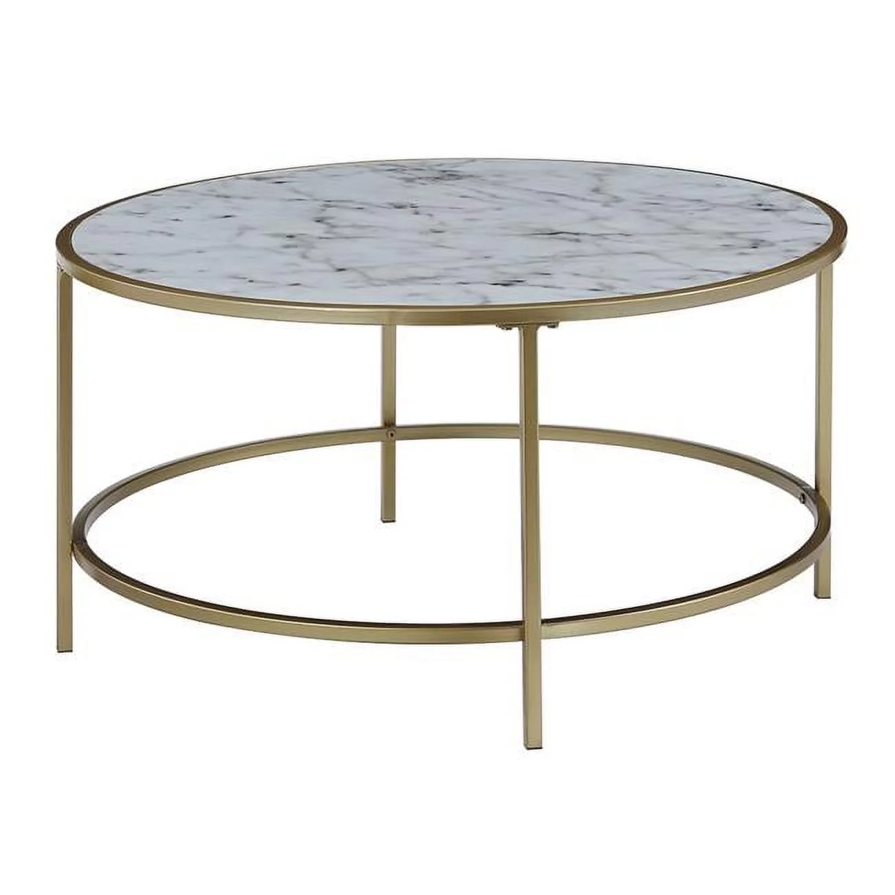 Gold Coast Faux Marble Round Coffee Table, White Faux Marble & Gold - 32.75 x 32.75 x 19.25 in.