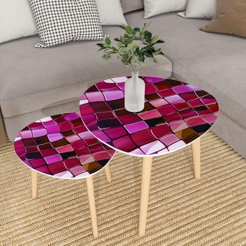 TQJKLFDY Small Coffee Nesting  Abstract Stained Glass Mosaic Violet Circles Triangle End  Center   Modern   Room Bedroom Balcony