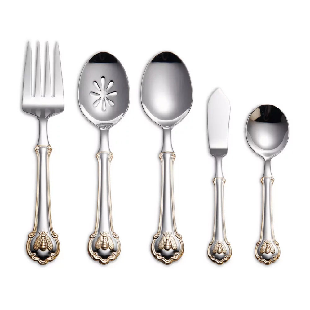 Wallace Napoleon Bee Gold Accent 18/10 Stainless Steel 5pc. Hostess Set