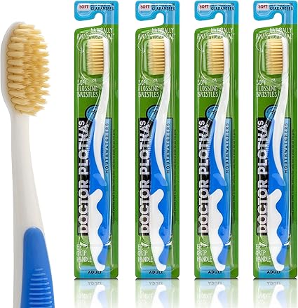 Soft Bristle Flossing Toothbrush Manual Soft Toothbrush for Adults, Ultra Clean Toothbrush, Good for Sensitive Teeth and Gums, Variety 4 Pack, Colors May Vary