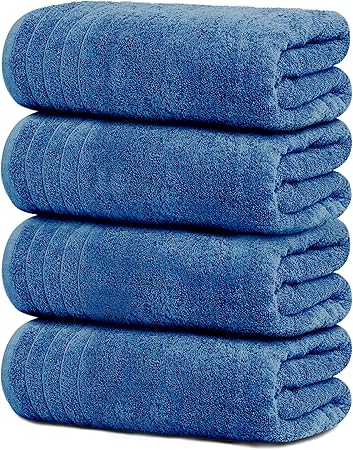 Tens Towels Pack of 4 Extra Large Bath Towels 30 x 60 Inches, 100% Cotton, Larger & Lighter Weight, Quicker to Dry, Super Soft and Absorbent, Perfect for Bathroom, Blue