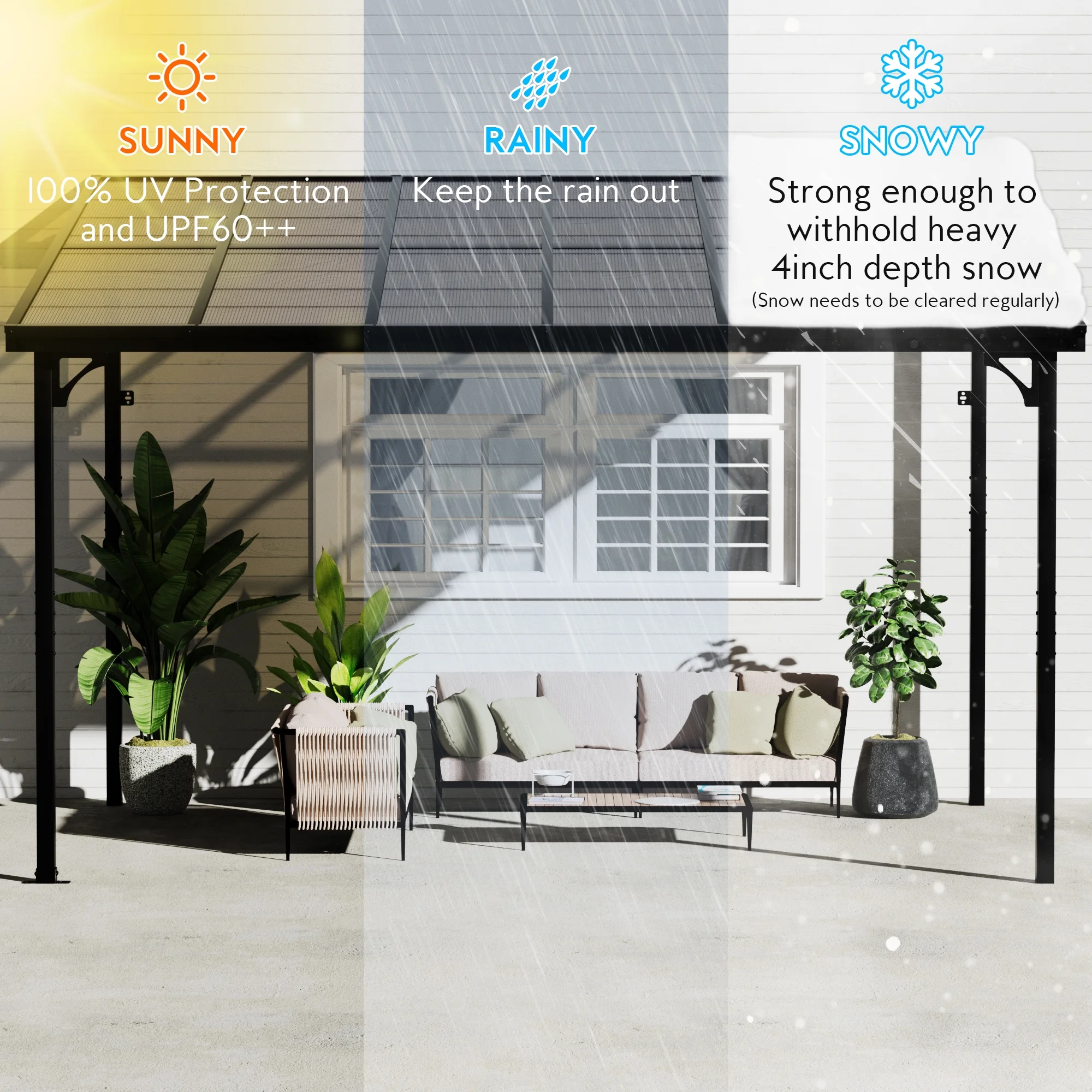 GDPFN 12' x 10' Gazebo, Wall Mounted Lean to Pergola, Outdoor Hardtop Gazebo with Roof, Large Heavy Duty Metal Awnings for Patio, Backyard, Deck, Porch