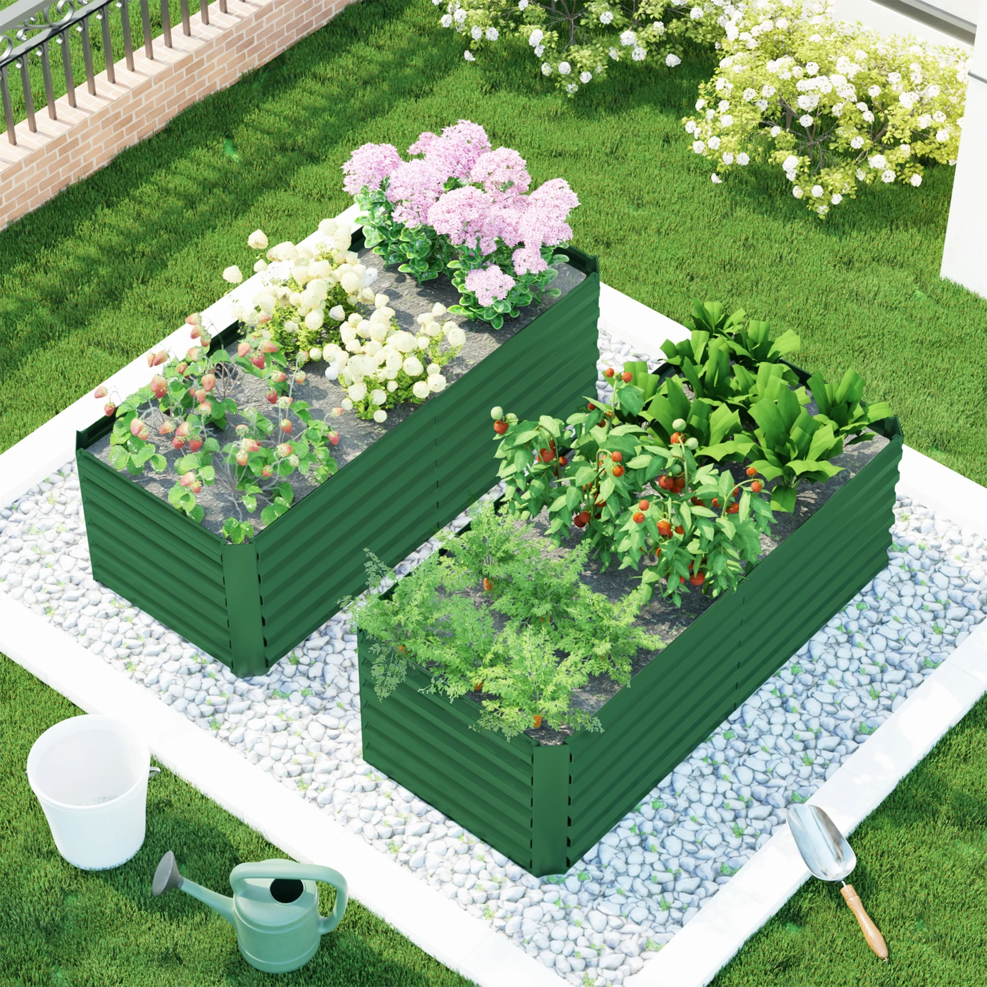 Outdoor Metal Raised Garden Bed,8x4x2ft Planter Box for Vegetables,Flowers,Herbs w/478 Gallon Capacity, Green