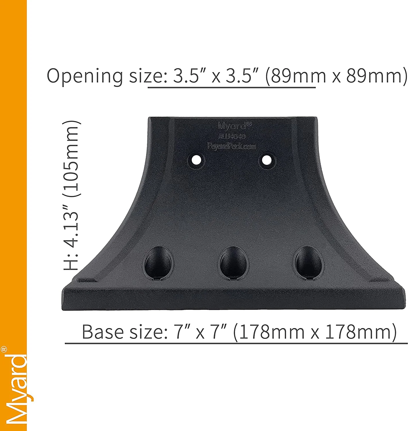 Myard 4X4 (Actual 3.5X3.5) Inches Aluminum Deck Post Base Cover Flange with Screws for Decking Patio Railing Handrail Fence Anchor (Qty 1, Black)