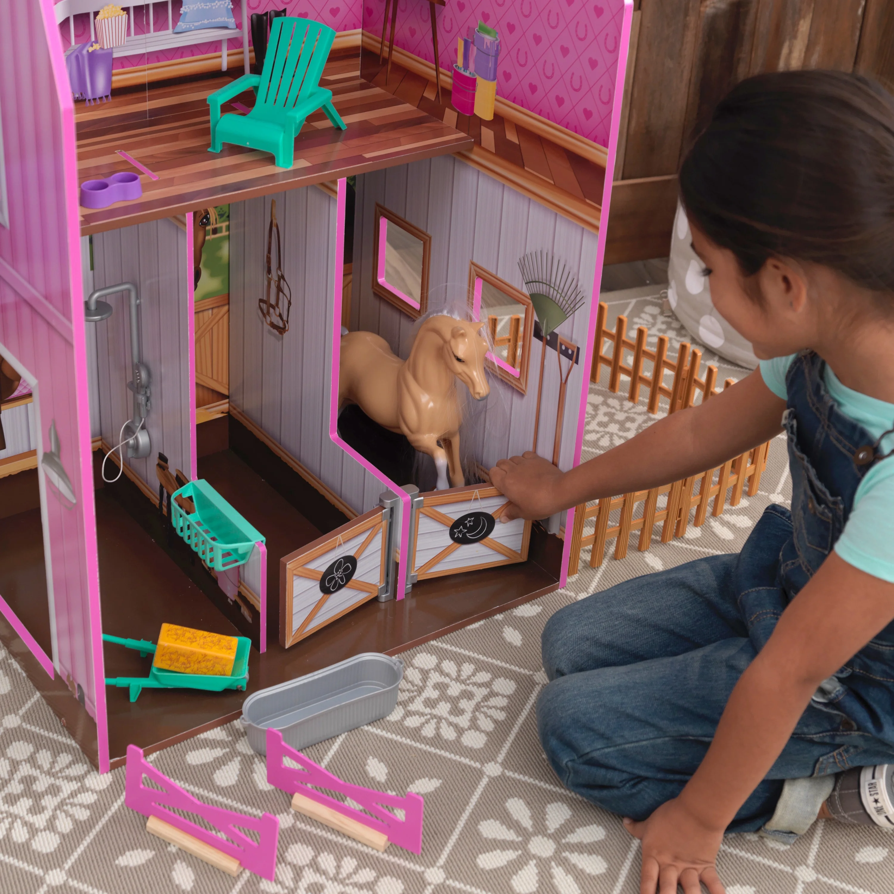 KidKraft Grand Horse Stable Wooden Dollhouse with Bonus Horse Figure, Lights, Sounds and 26 Pieces