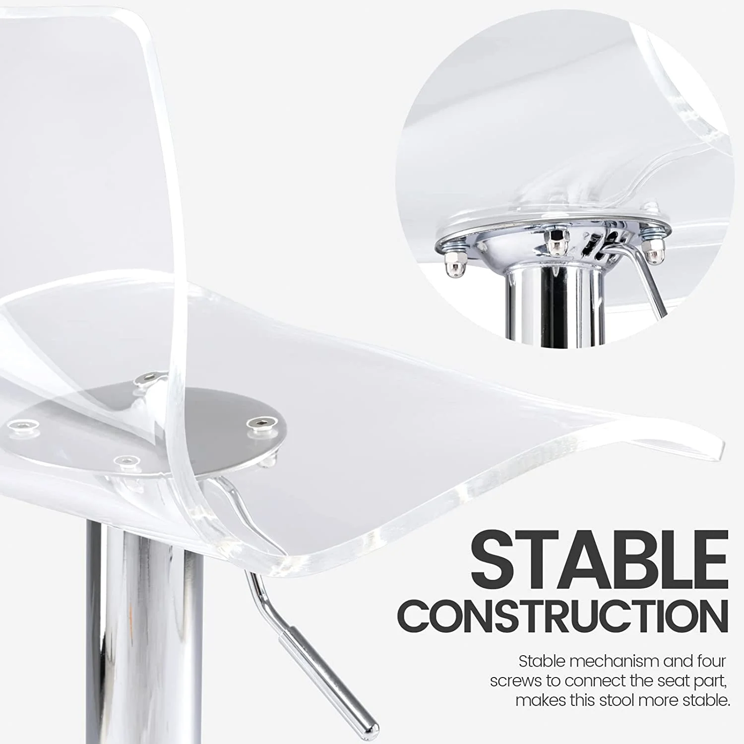 U-SHARE  Acrylic Bar Stools with Mid Back, Set of 2, Transparent Adjustable Swivel Airlift Barstools, Counter Height Bar Chairs for Kitchen Dining Room Pub Cafe (Clear)