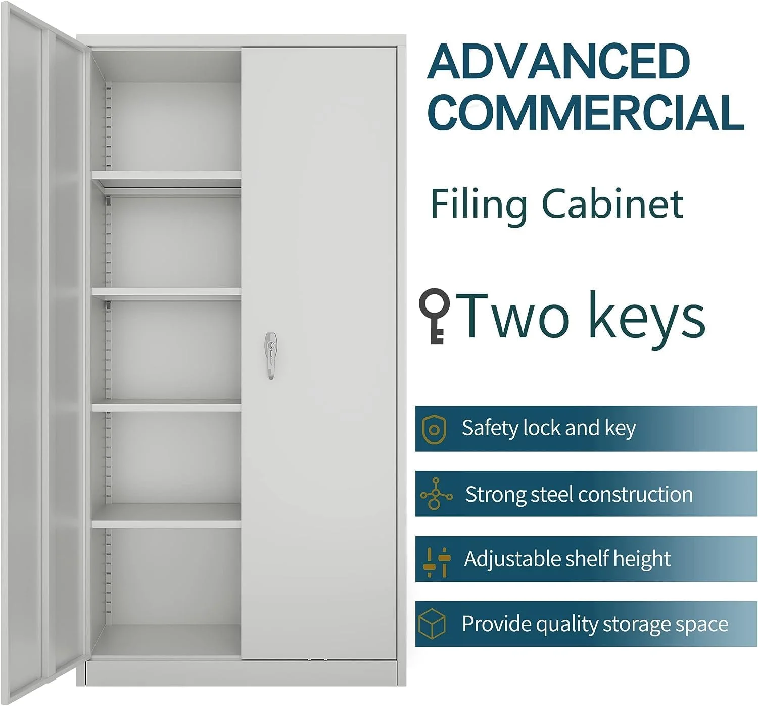 Metal Storage Cabinet with 2 Door and 4 Adjustable Shelves, 71 inch Tall Steel Cabinet for Warehouse, Garage, Home, Office,Easy Assemble Required(Gery)