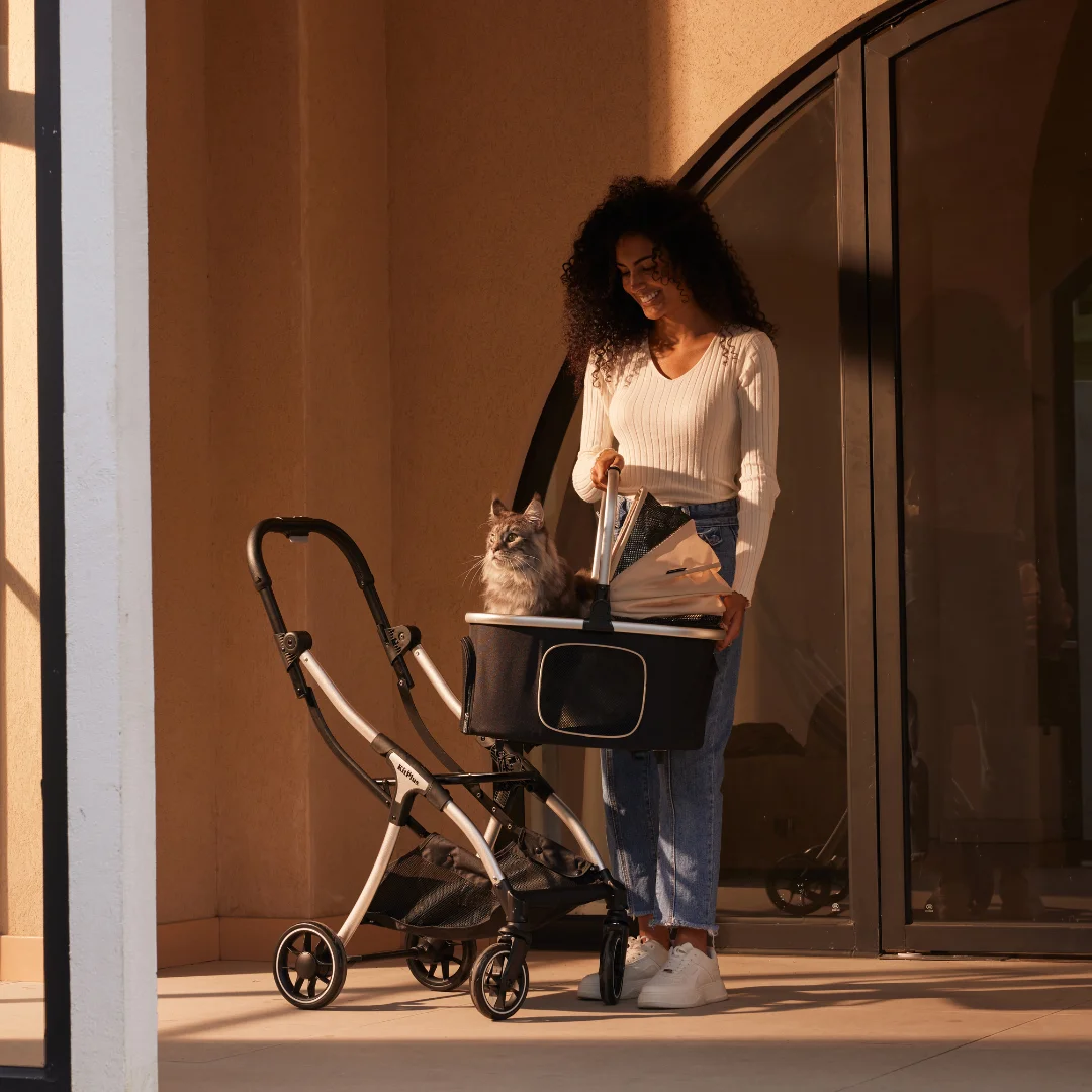Foldable Pet Stroller with Detachable Carrier and Storage Basket for Dogs and Cats