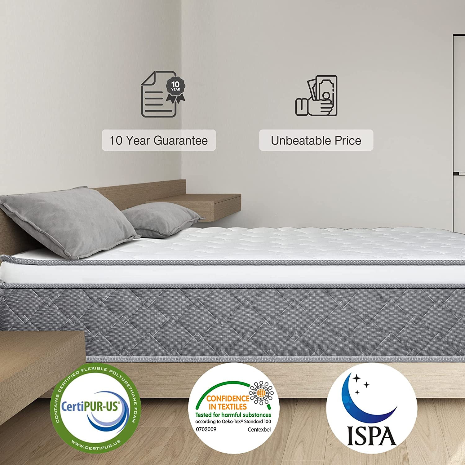 Queen Mattress  10 inch Hybrid Mattress with Gel Memory Foam Motion Isolation Individually Wrapped Pocket Coils  Euro Top Design Queen Size Mattresses