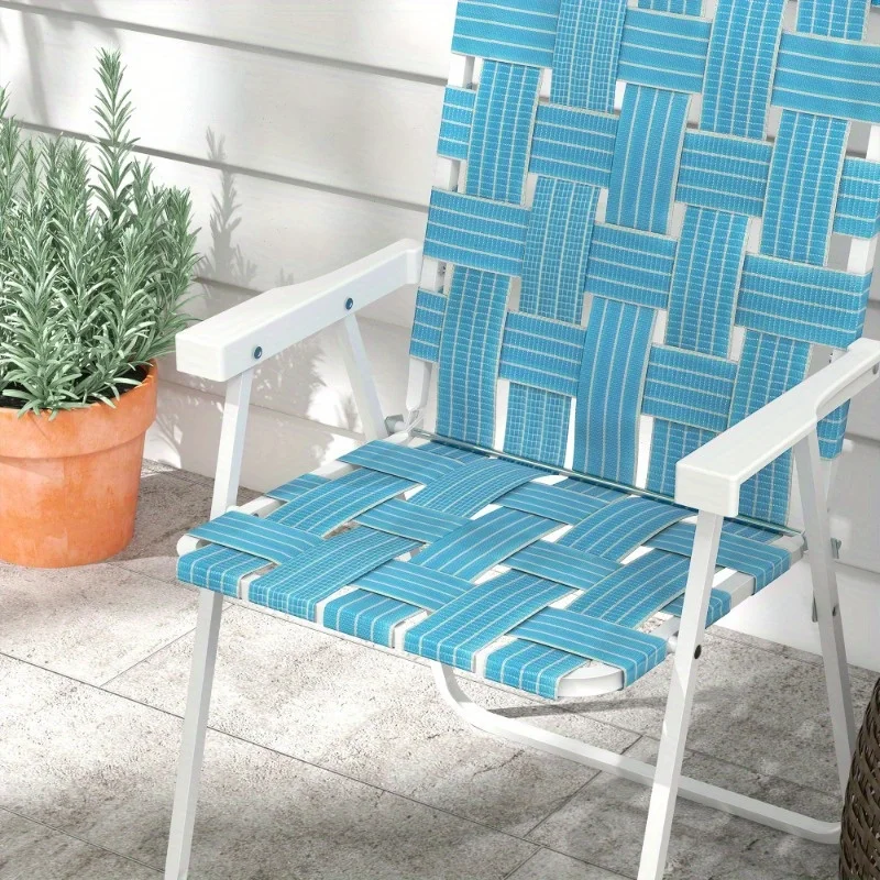 Zateety Set of 2 Patio Folding Chairs, Classic Outdoor Camping Chairs, Portable Lawn Chairs for Camping, Garden, Pool, Beach, Backyard W/ Armrests, Blue