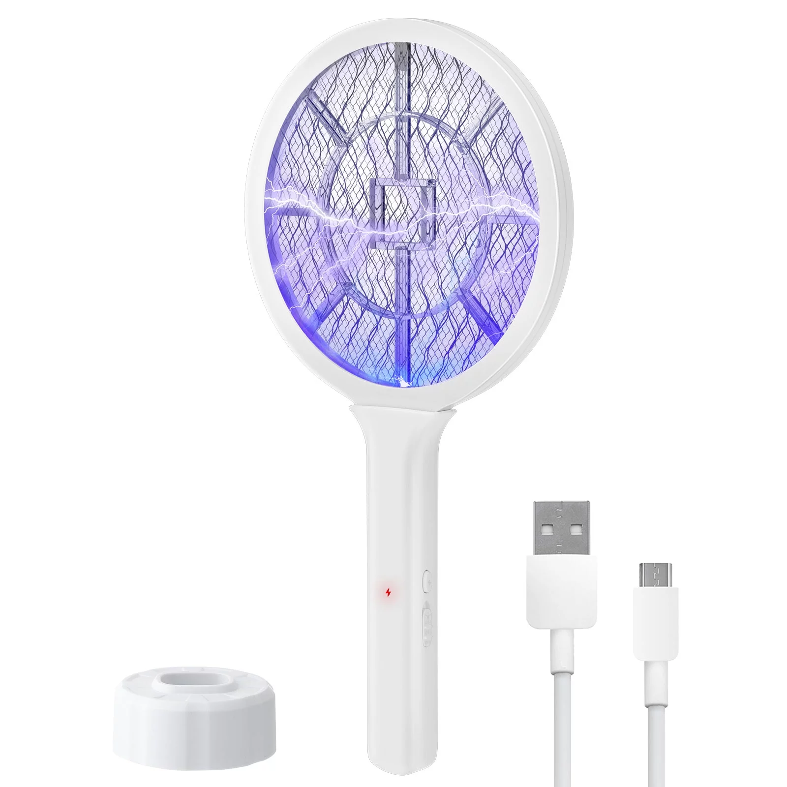Electric Fly Swatter 3000V Bug Zapper Racket 2 in 1 Fly Swatter with 1200mAh Battery Rechargeable Mosquito Killer Lamp with 3 Layers Safety Mesh for Indoor and Outdoor
