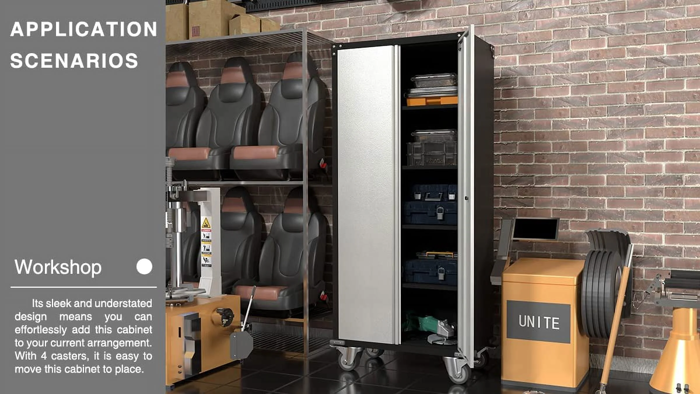 Metal Storage Cabinet with 2 Door and 4 Adjustable Shelves, 71 inch Tall Steel Cabinet for Warehouse, Garage, Home, Office,Easy Assemble Required(Gery)