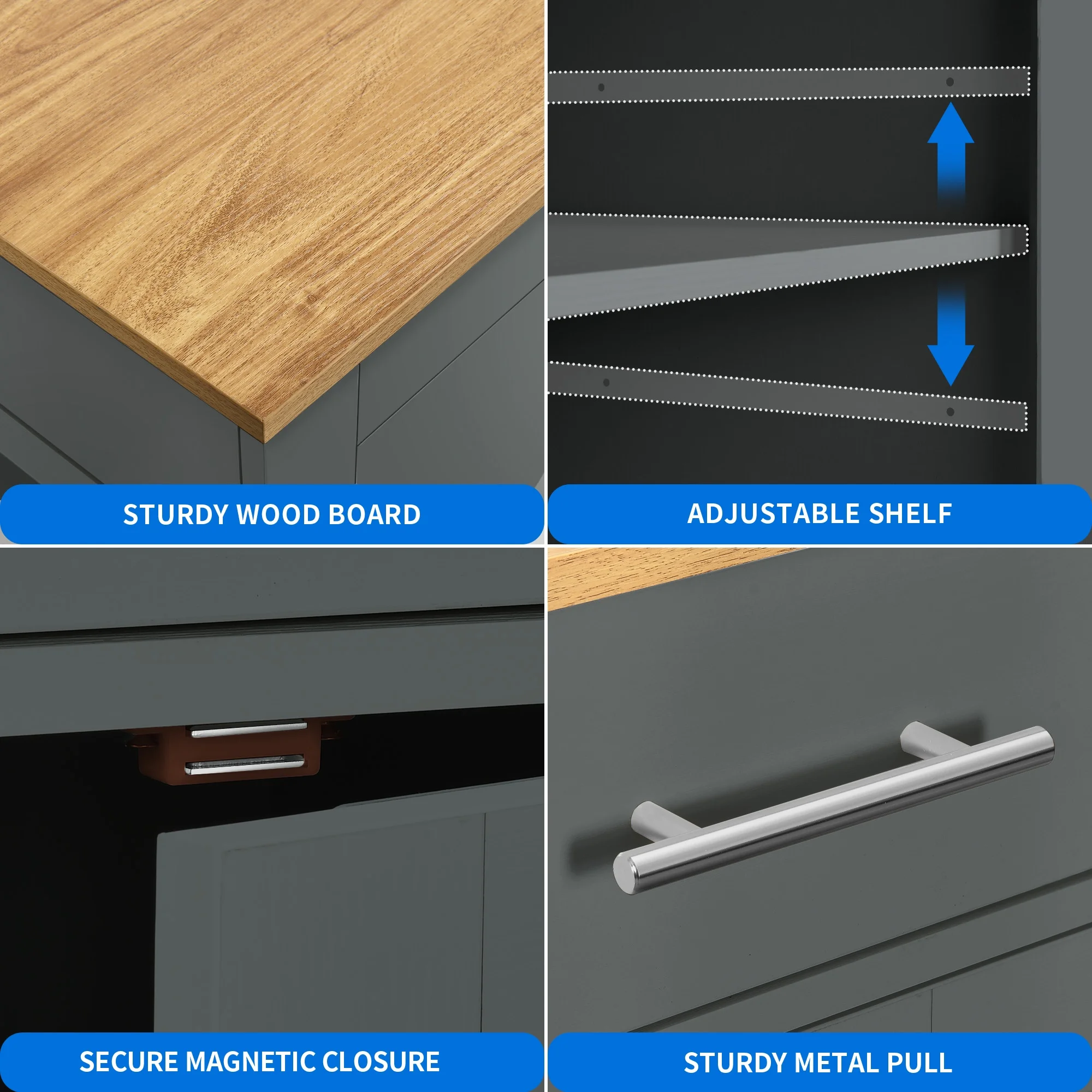 Dextrus Kitchen Island Cart with Trash Can Storage Cabinet, Rolling Kitchen Island Storage with Wheels and Drawers for 13-Gallon Trash Bin, Gray