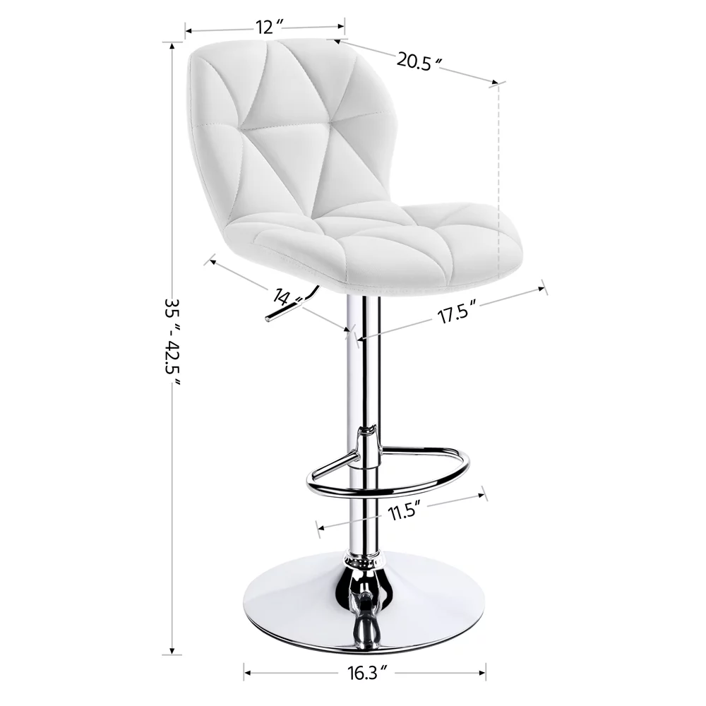 Yaheetech 2pcs Adjustable Modern PU Leather Bar Stools with Backrest for Home Kitchen, White