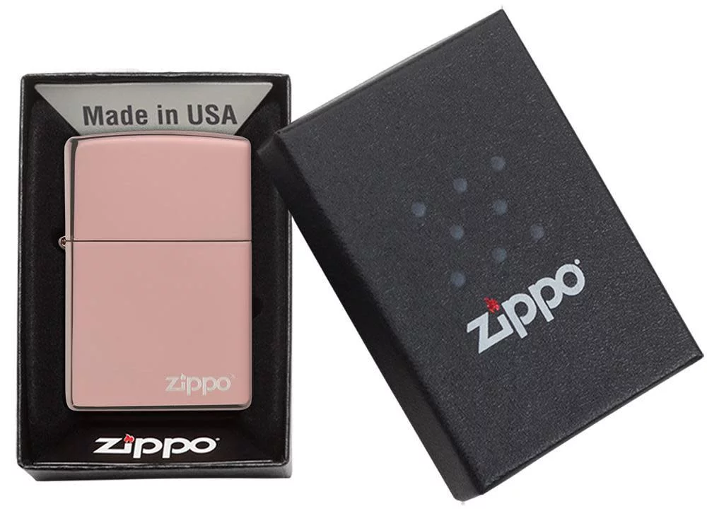 Zippo High Polish Rose Gold Zippo Logo Pocket Lighter