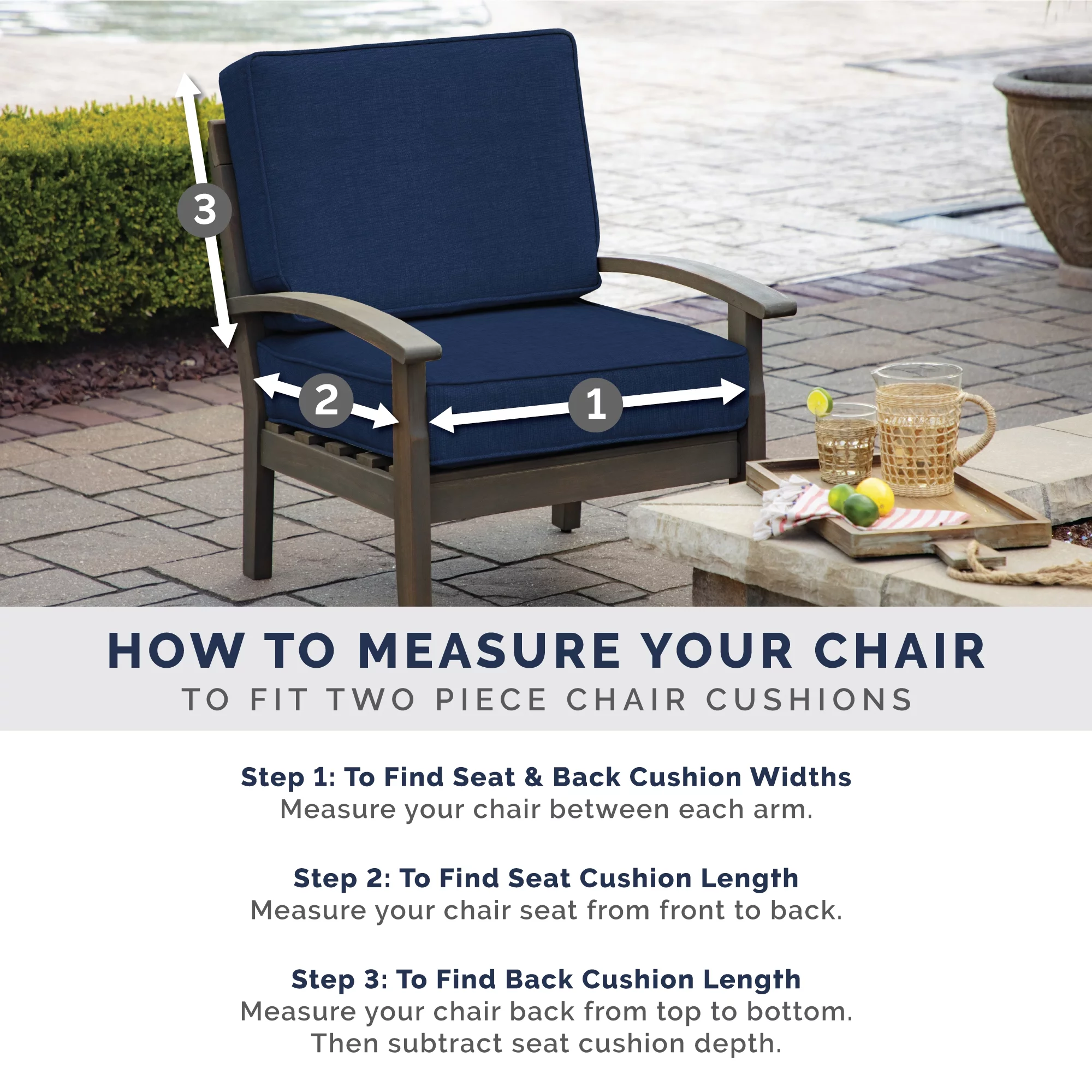 Arden Selections Reversible Outdoor Plush Modern Tufted Blowfill Deep Seat Set, 24 x 24, Water Repellent, Fade Resistant, Deep Seat Bottom and Back Cushion for Chair/Sofa, Sapphire Aurora Blue Damask