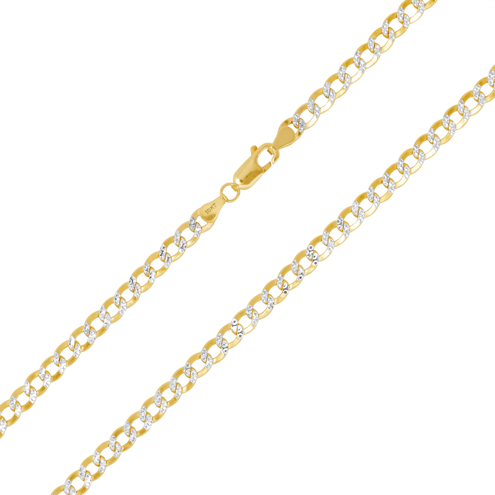 Nuragold 10k Yellow Gold 4.5mm Cuban Chain Curb Link Diamond Cut Pave Two Tone Bracelet, Mens Womens Jewelry 7