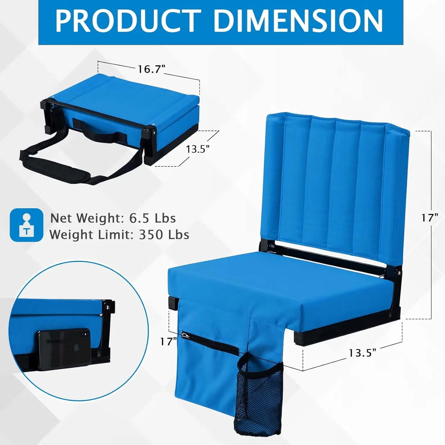 VTOY Stadium Seat for Bleachers with Padded Cushion Foldable Stadium Chairs Includes Shoulder Strap and Cup Holder-2-Pack