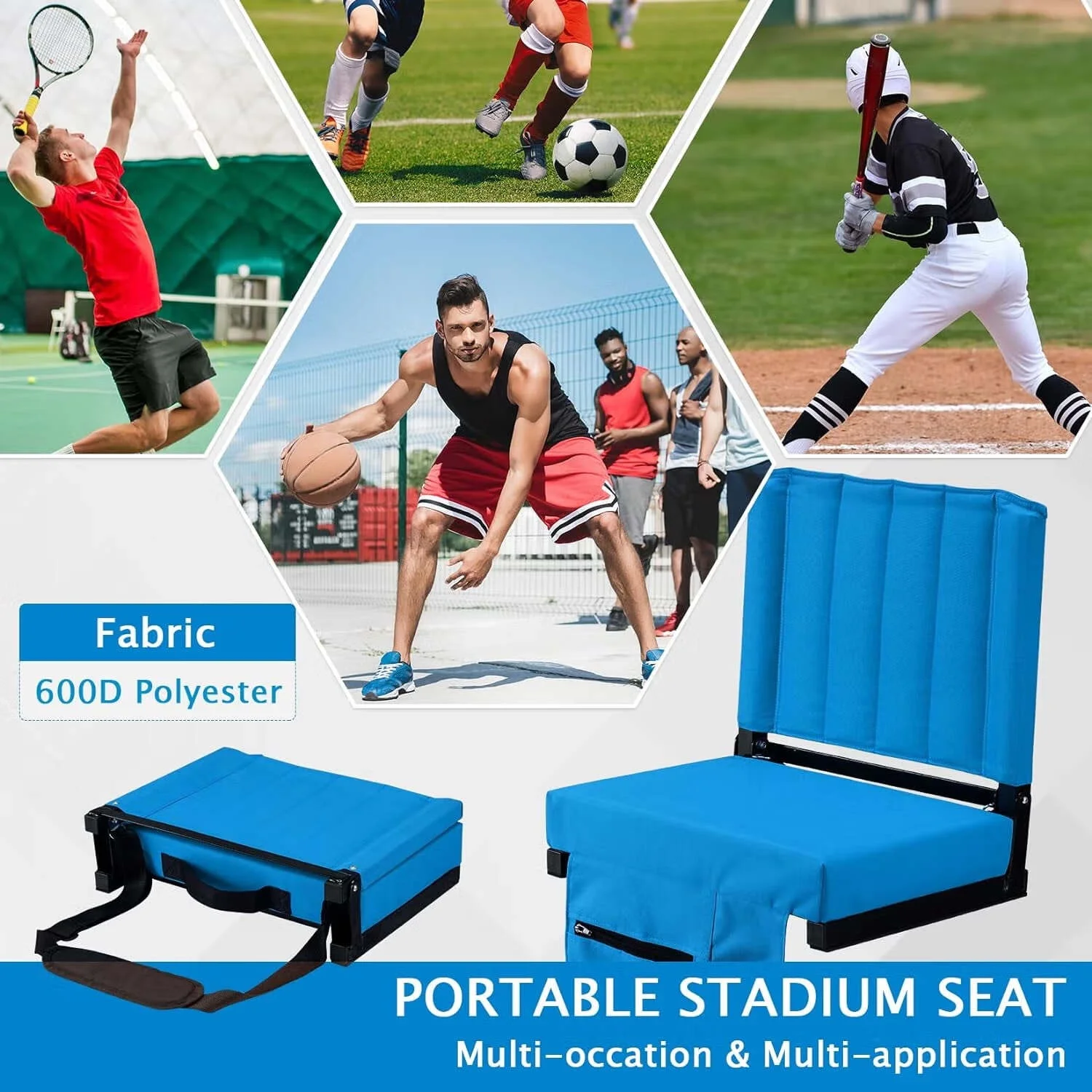 VTOY Stadium Seat for Bleachers with Padded Cushion Foldable Stadium Chairs Includes Shoulder Strap and Cup Holder-2-Pack