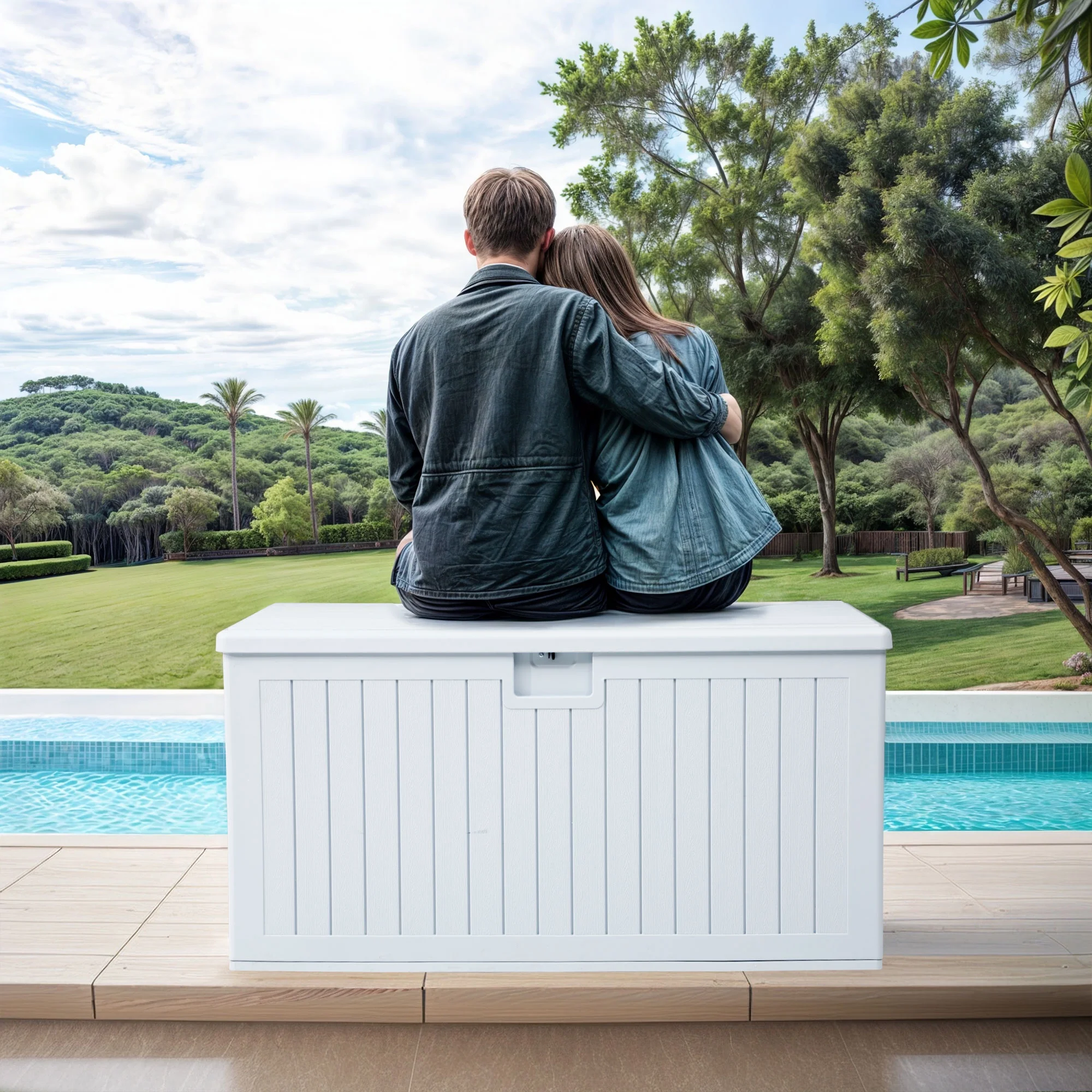 XL Outdoor Storage Patio Box, Capacity 150 Gallons, Storage Patio Deck Box White Aesthetic, Weatherproof