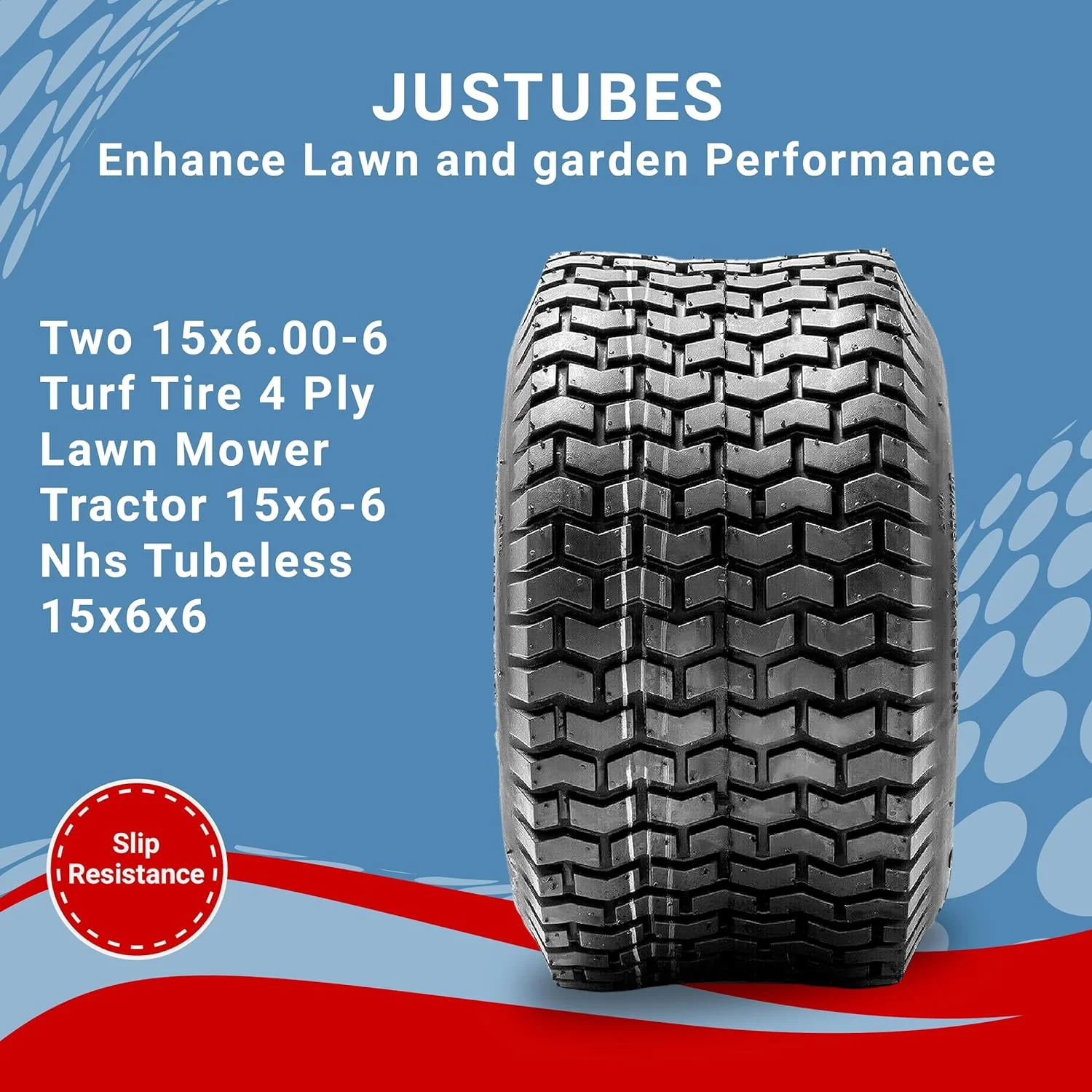 Justubes Two Tire Lawn Tubeless 15x6.00-6 Turf Tire 4 Ply Lawn Mower Tractor 15x6-6 NHS