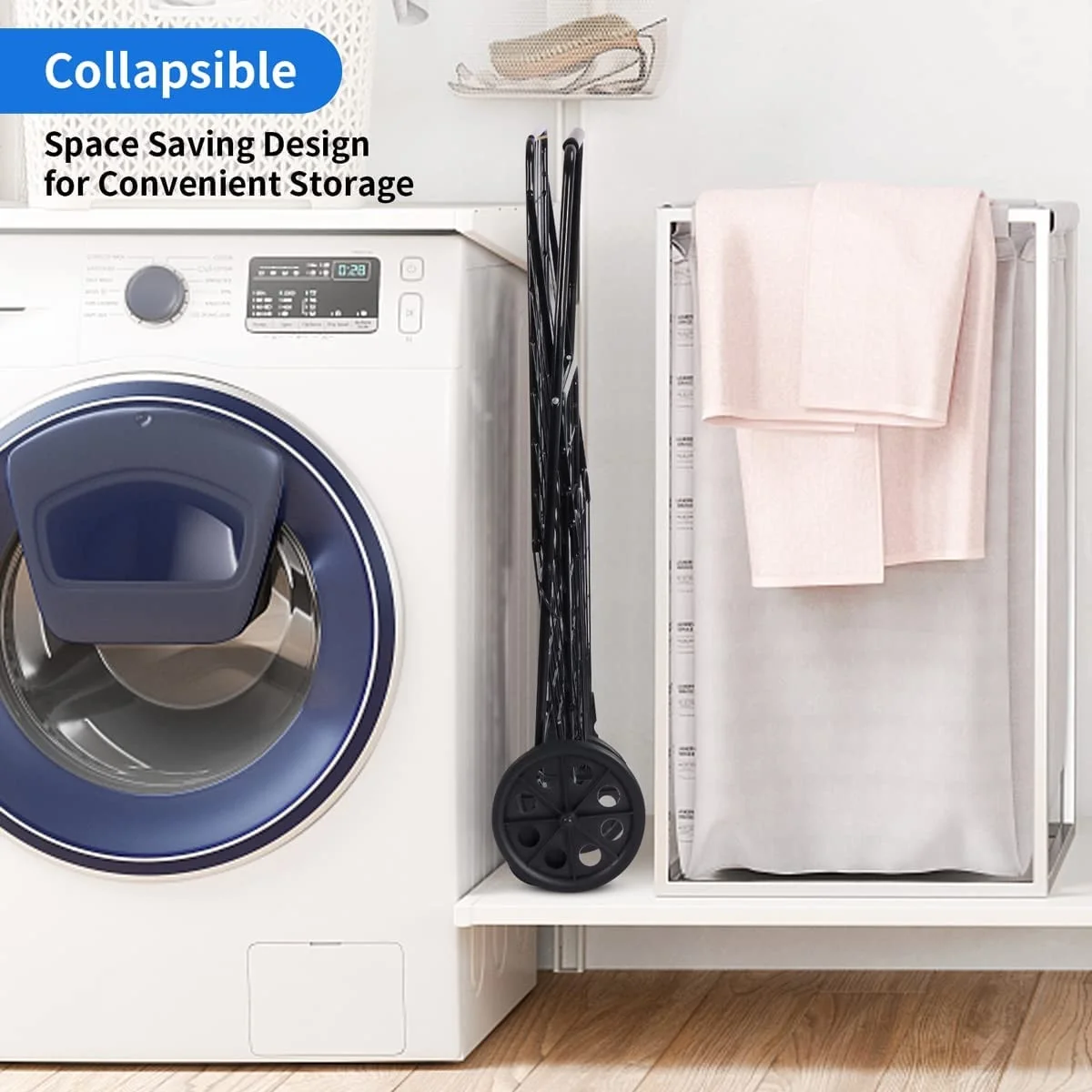 Folding Grocery Basket Cart Shopping Wheels Large Metal Utility Laundry