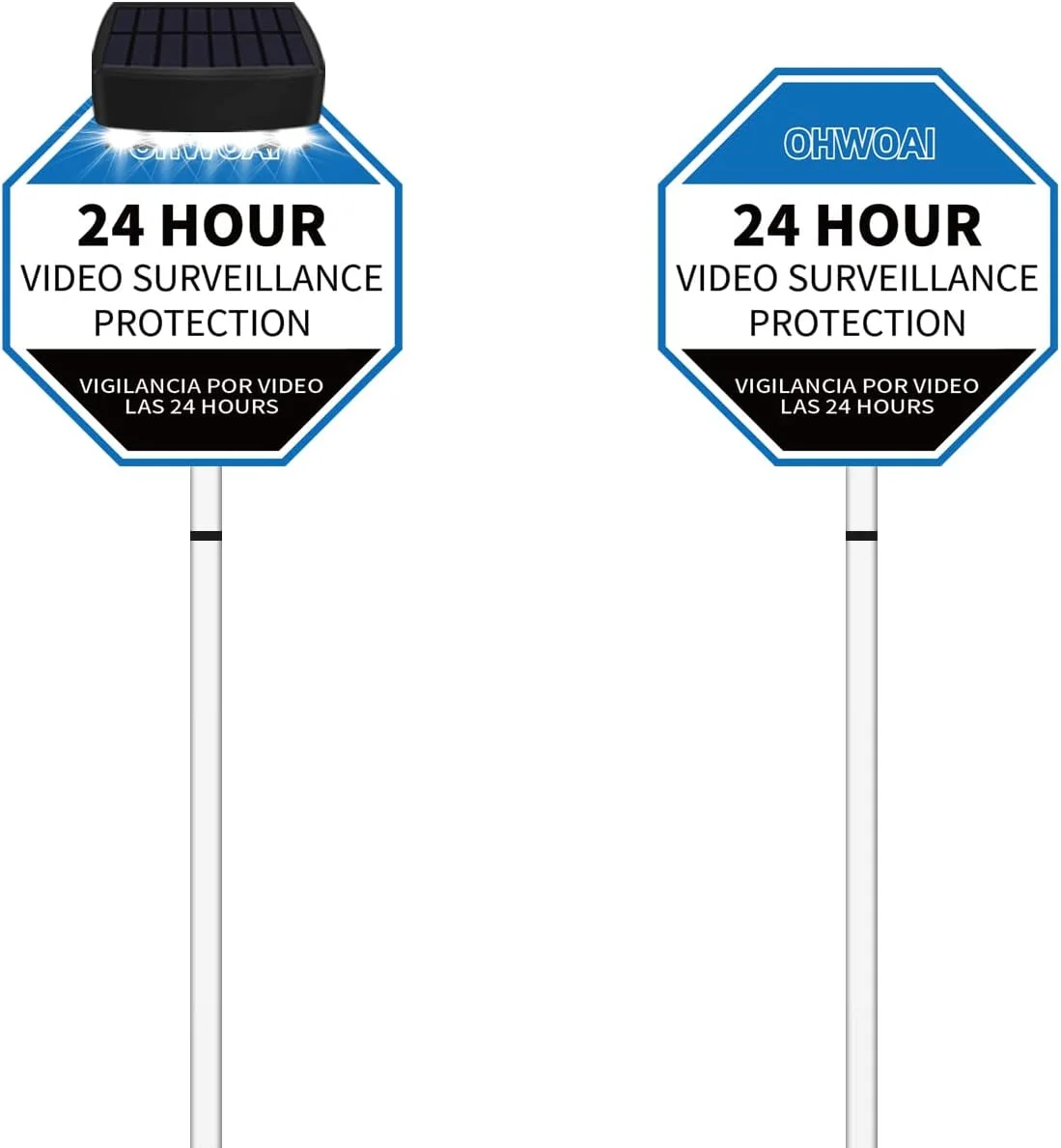 Video Surveillance Warning Sign(2 Pack),Solar Powered Deck LED Light(1 Pack),Yard Signs for Security Alert,Clip Mini Outdoor Wunder Light,Yard Security Warning Sign Spotlight,IP66 Waterproo