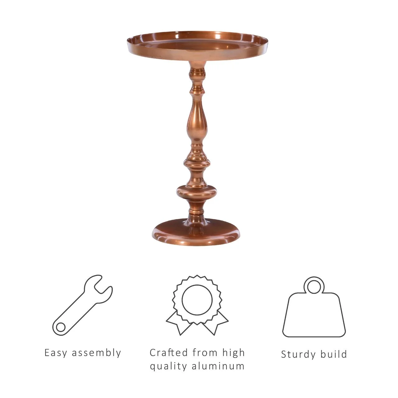 Wiggins Round Metal Pedestal Accent Side Table, Antique Copper