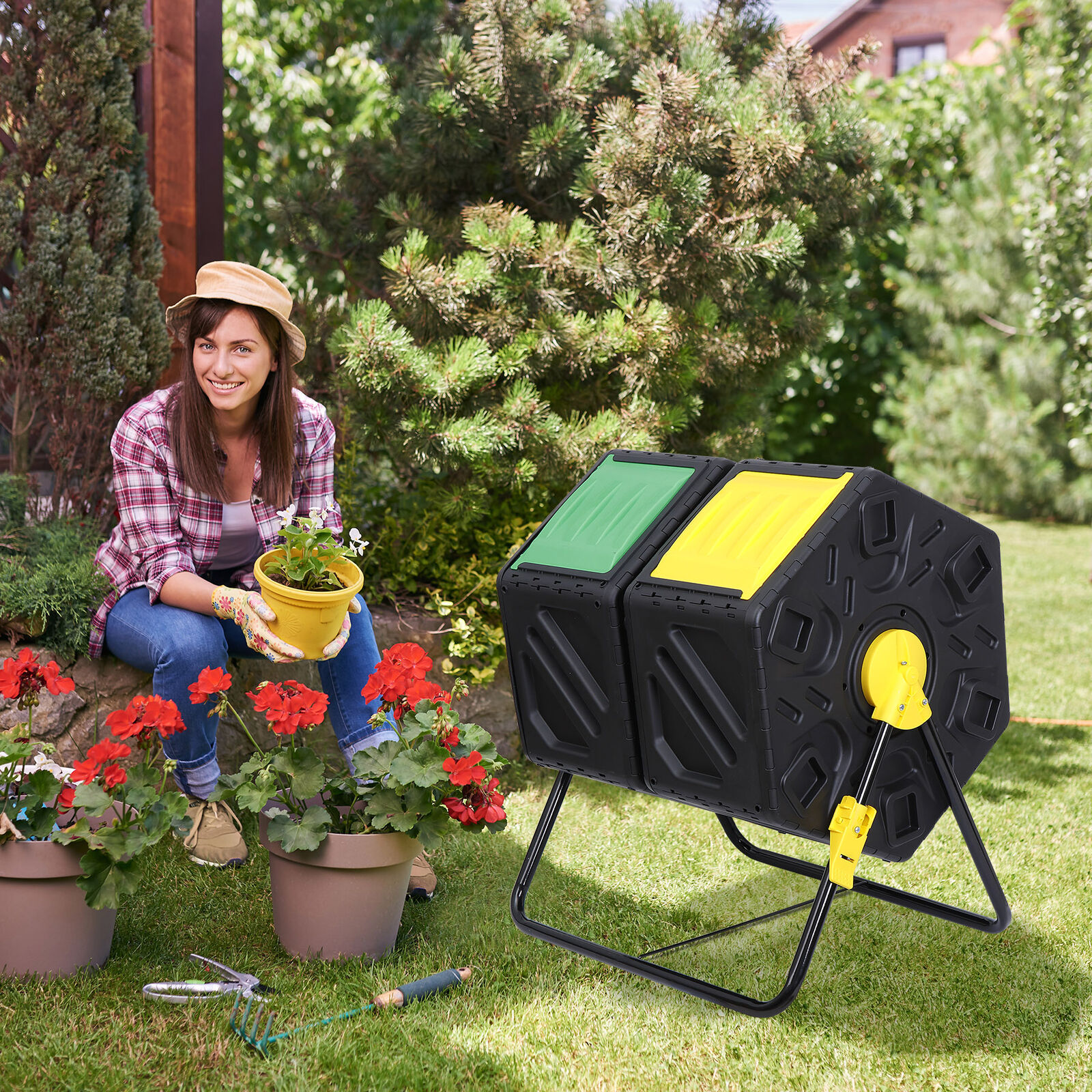 Compost Bin 18.5/37/43 Gallon Composting Tumbler BPA Free Rotating Outdoo Garden