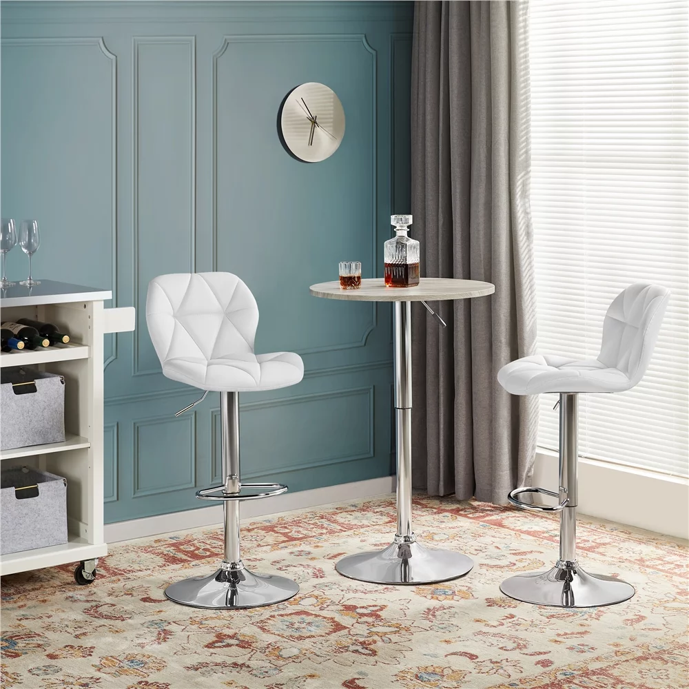 Yaheetech 2pcs Adjustable Modern PU Leather Bar Stools with Backrest for Home Kitchen, White