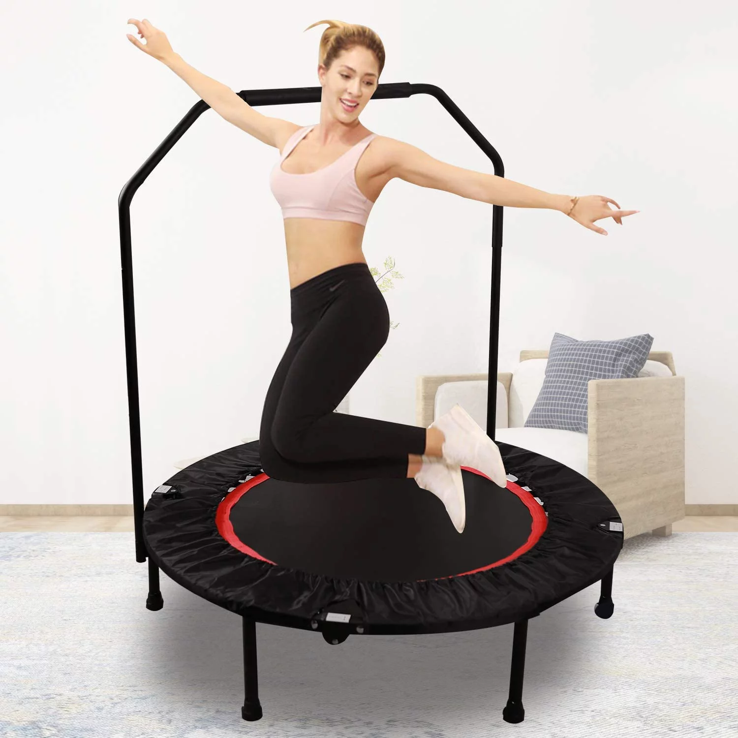 RedSwing Mini Trampoline Rebounders for Adults, 40/50'' Folding Fitness Trampoline Workout with Removable Bar