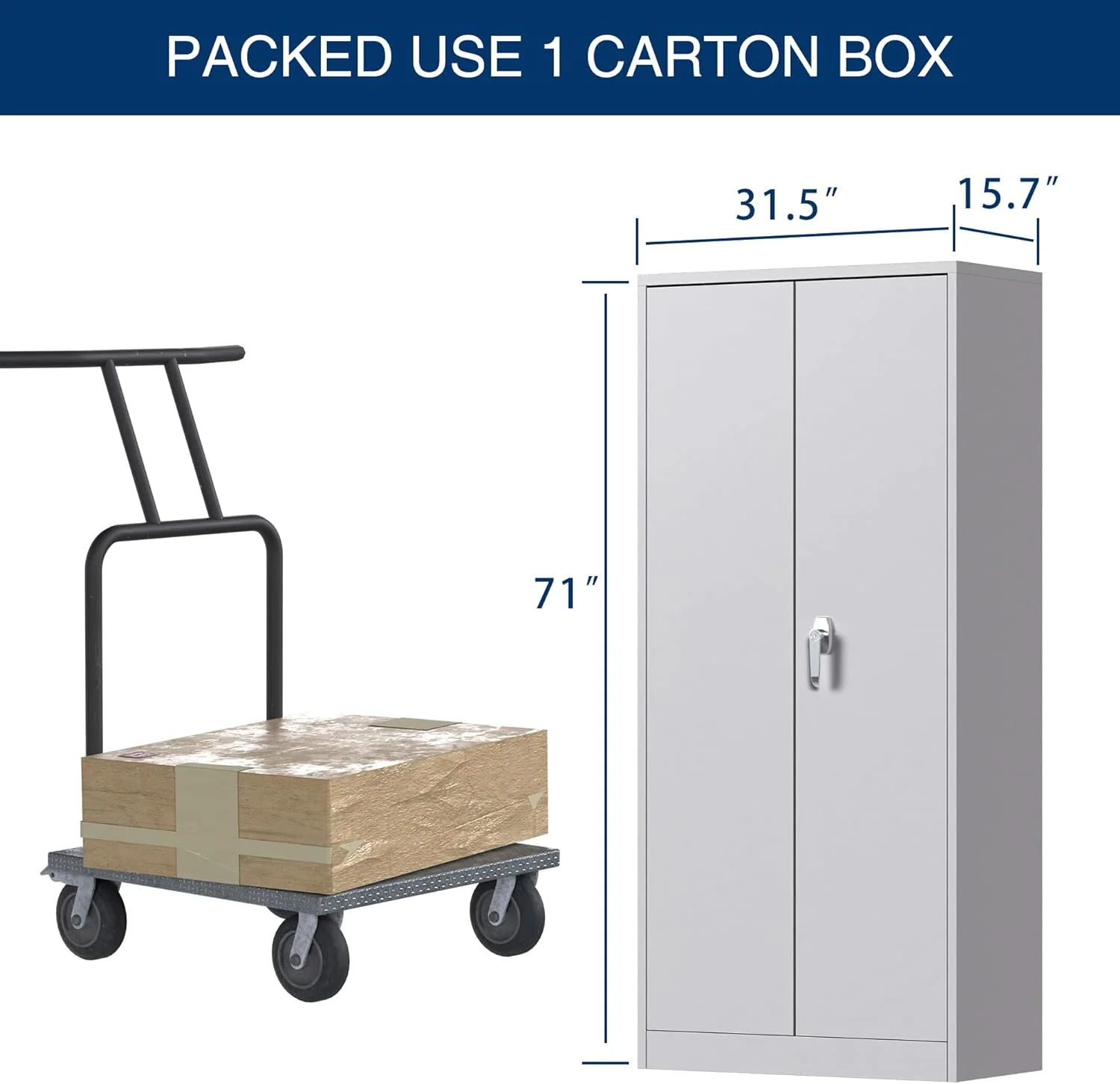 Metal Storage Cabinet with 2 Door and 4 Adjustable Shelves, 71 inch Tall Steel Cabinet for Warehouse, Garage, Home, Office,Easy Assemble Required(Gery)