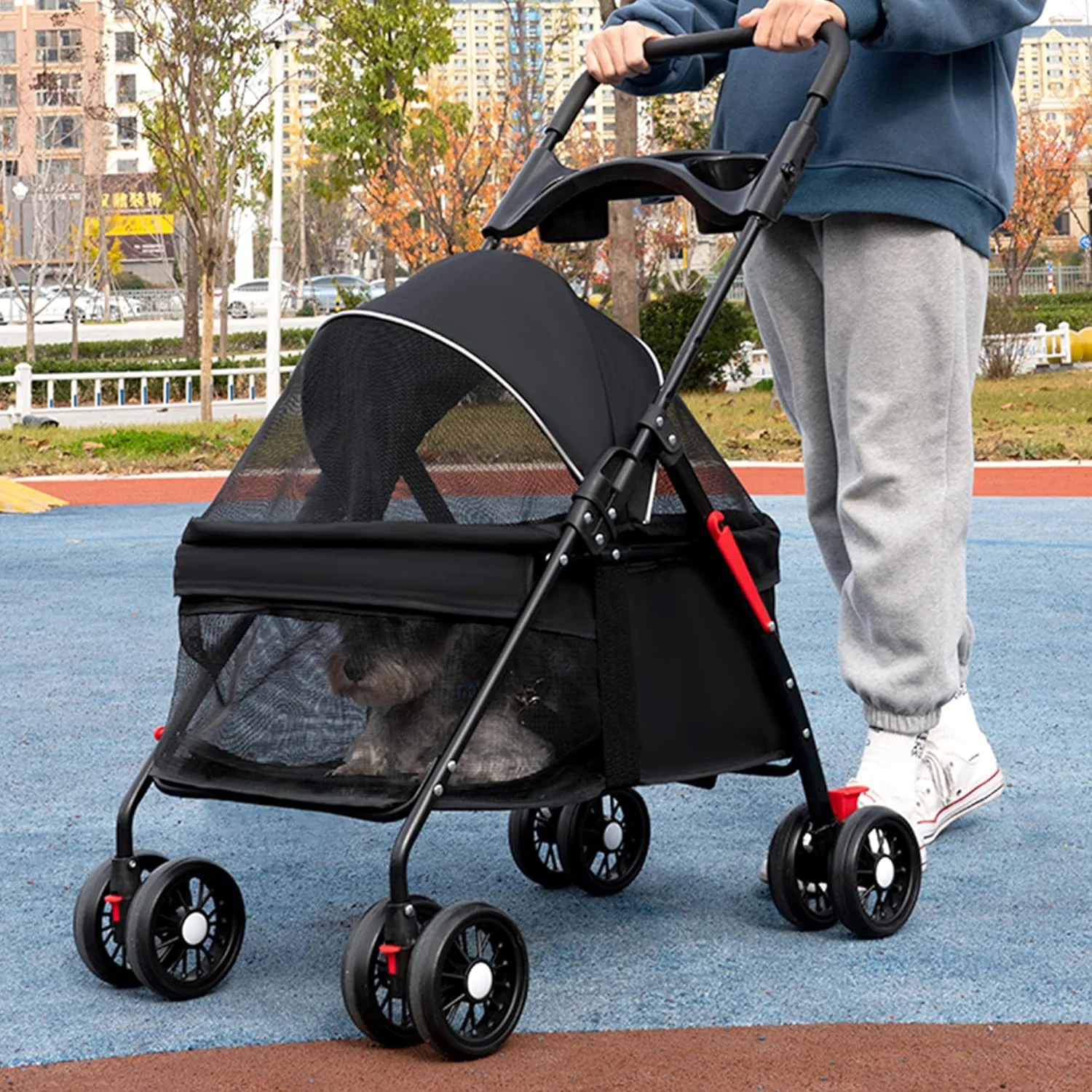 Foldable Pet Stroller, COLLIFORD Pet Strolling Cart for Dog Cat, Breathable and Visible Mesh for All-Season