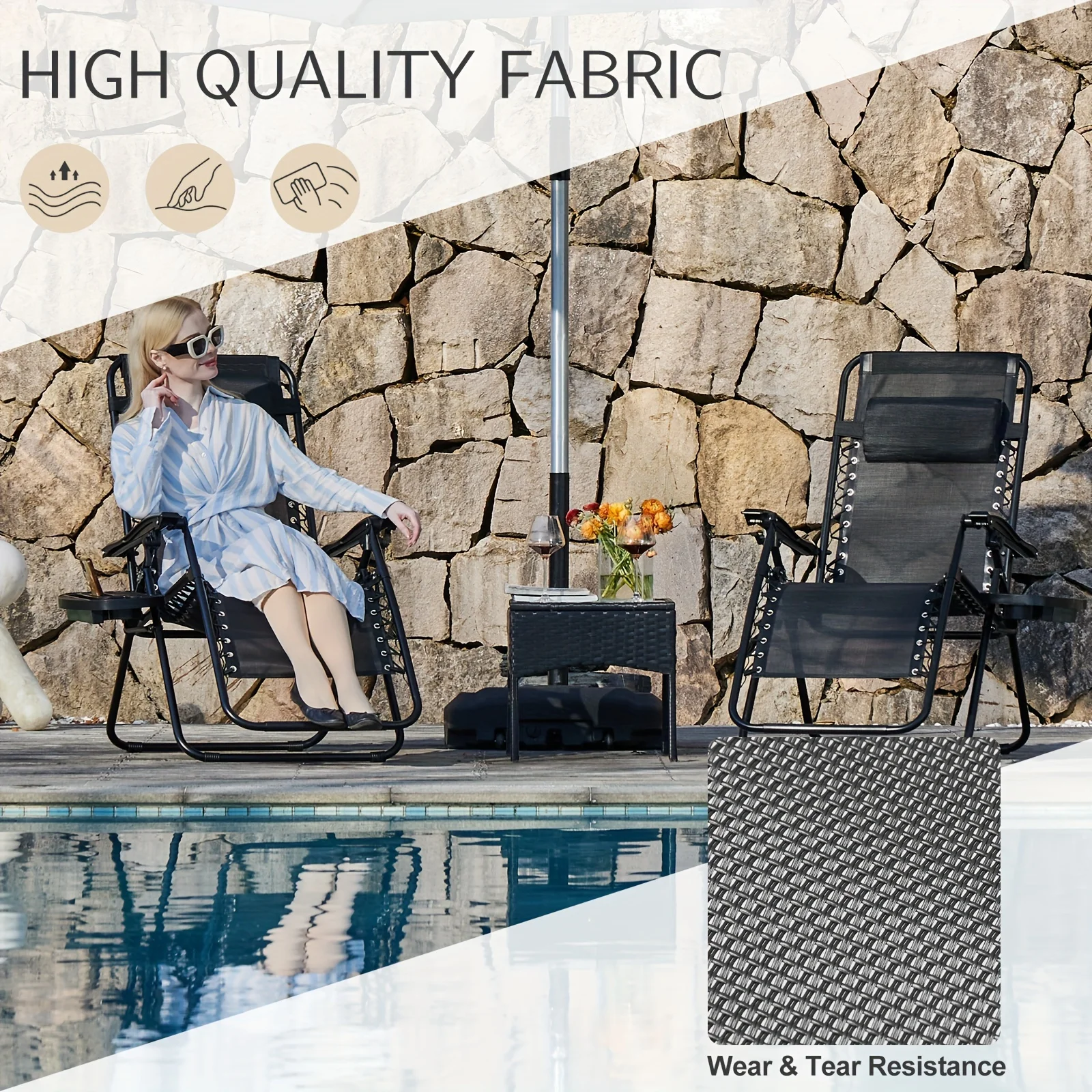 Zero  Gravity Lounge Chairs Set Of 2, Portable Folding Recliner Beach Camping Patio Outdoor Chair With Cup Holder Trays And Adjustable Pillow For Pool, Backyard, Lawn