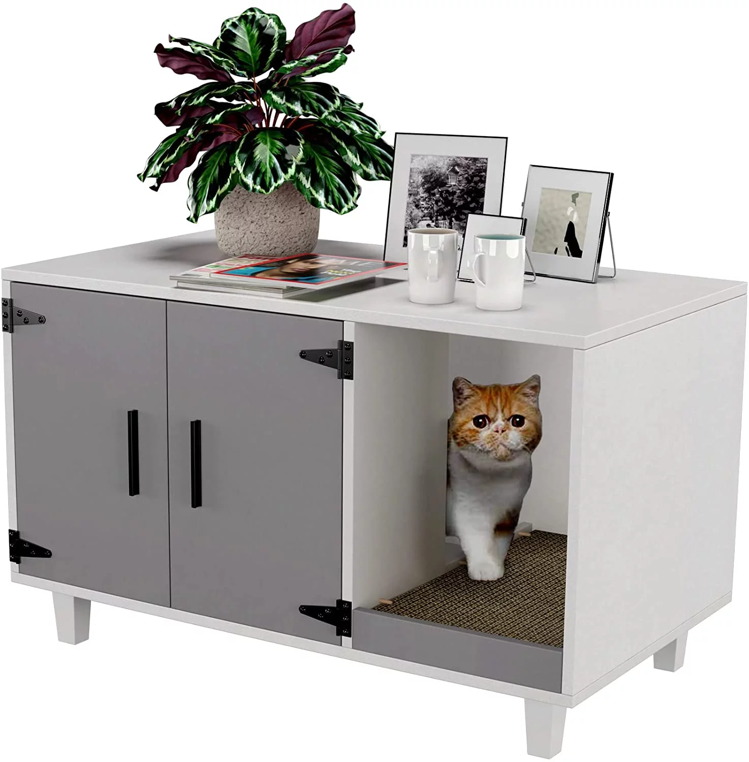GDLF Pet Crate Cat Washroom Hidden Litter Box Enclosure  as Table Nightstand with Scratch Pad,Stackable