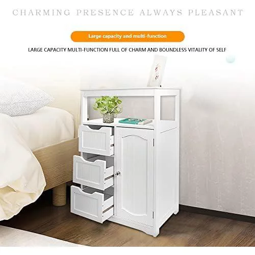 bathroom floor cabinet,wooden freestanding storage cabinet,free standing storage cabinet with 3 drawers 1 door & shelf,free-standing cupboard for kitchen/living room/bathroom use (white)