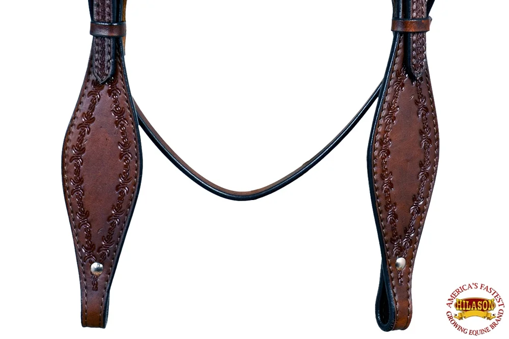 HILASON Western Horse Headstall Breast Collar Set Tack Genuine American Leather Barb Wire Dark Brown