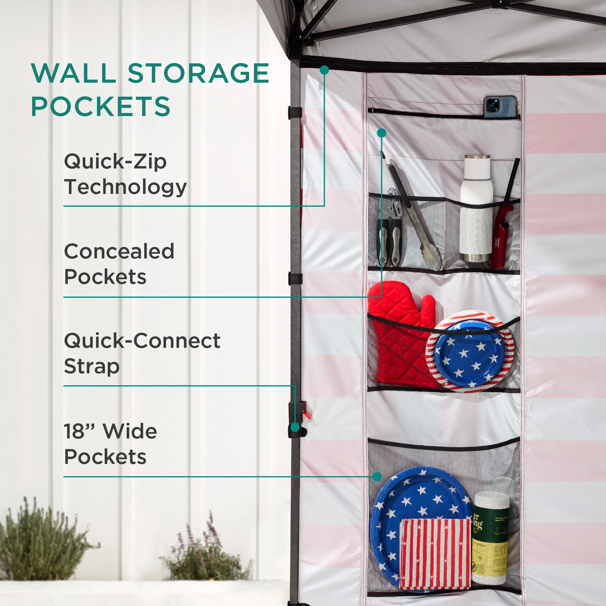 Best Choice Products 10x10ft Easy Setup Pop Up Canopy, Portable Tent w/ Side Wall, 1-Button Push, Case - American Flag