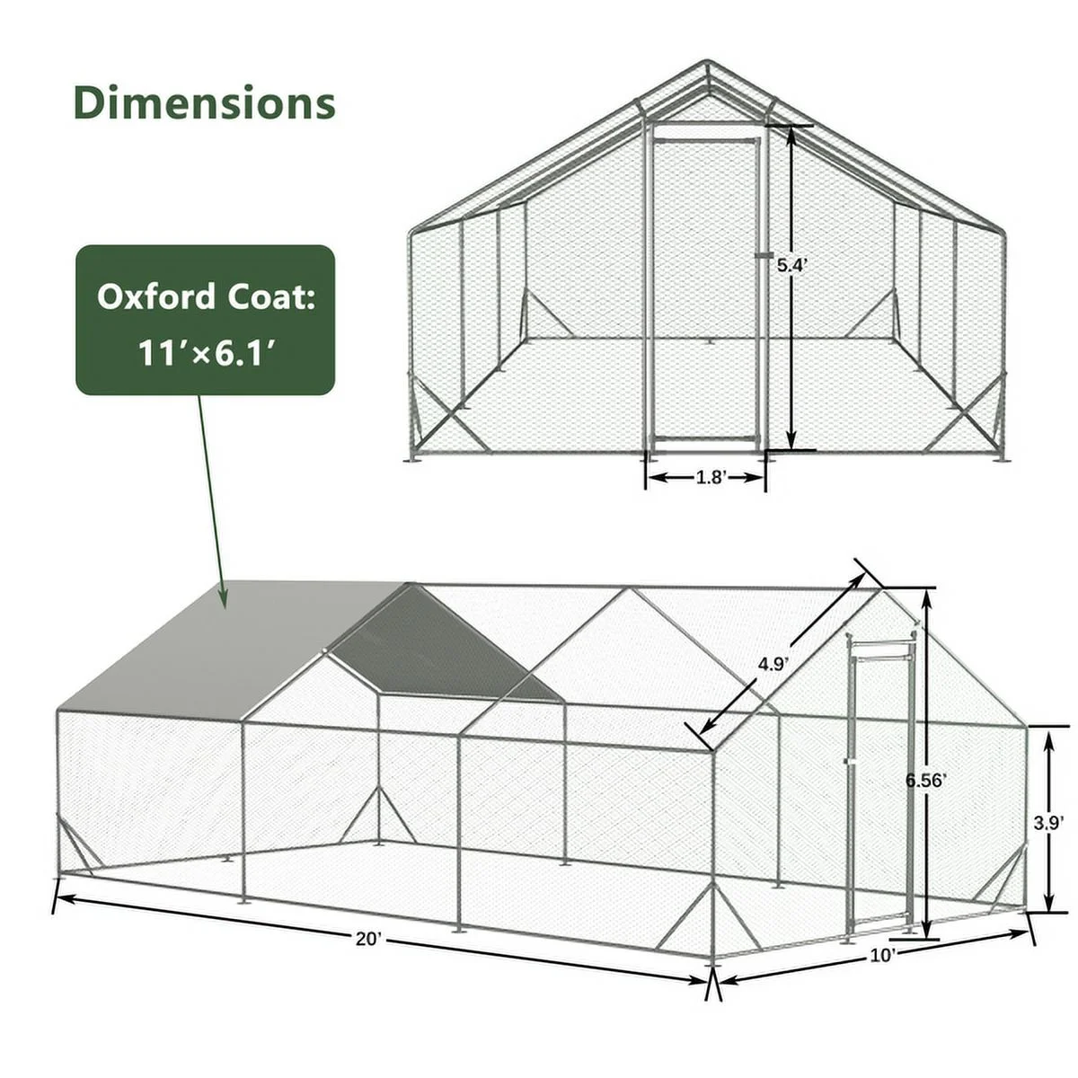 10 x 20 ftOutdoor Large Metal Chicken Run Coop with 1 piece of Waterproof Cover, Garden Backyard Walk-in Hen Cage Poultry Pet Hutch for Farm Use