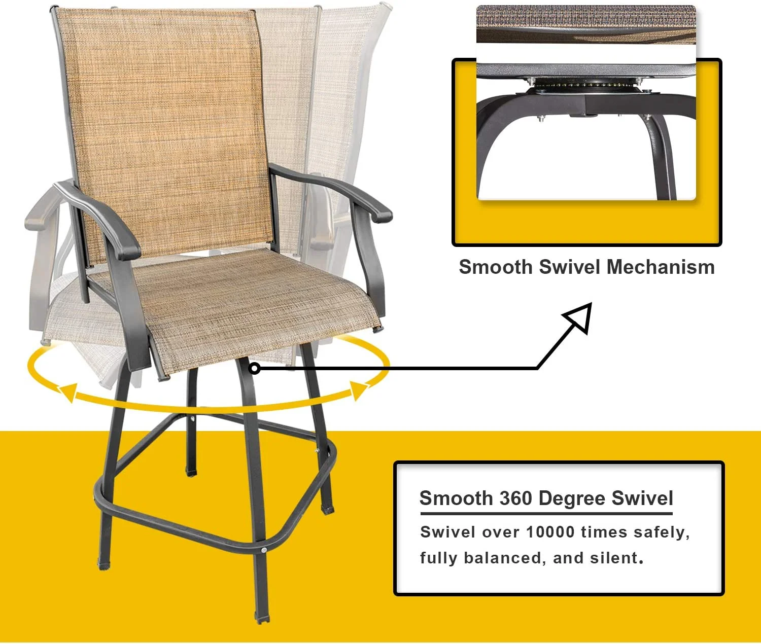 Patio Bar Stools Set of 2 All-Weather Outdoor Patio Furniture Set Counter Height Tall Patio Swivel Chairs for Bistro, Lawn, Garden, Backyard