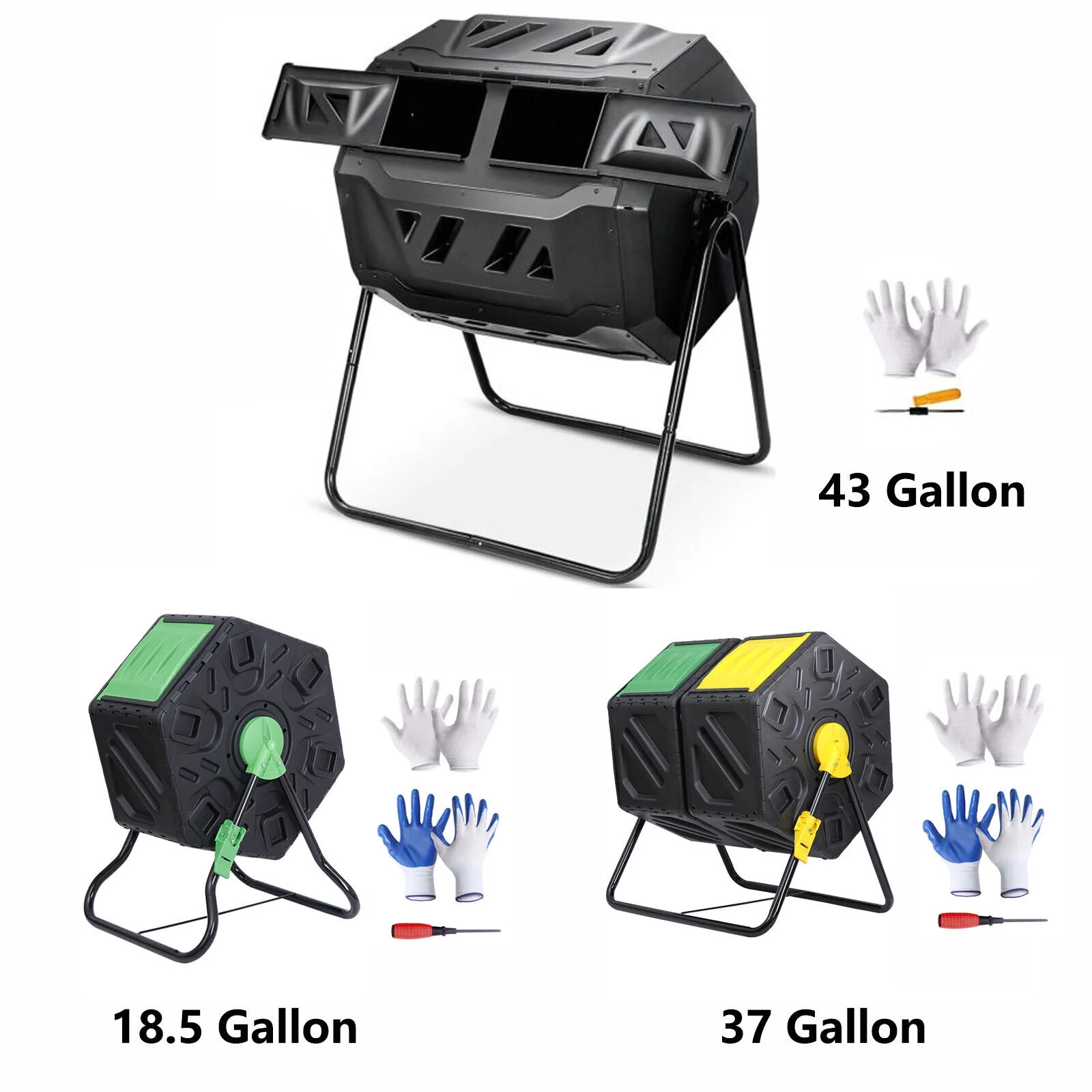 Compost Bin 18.5/37/43 Gallon Composting Tumbler BPA Free Rotating Outdoo Garden