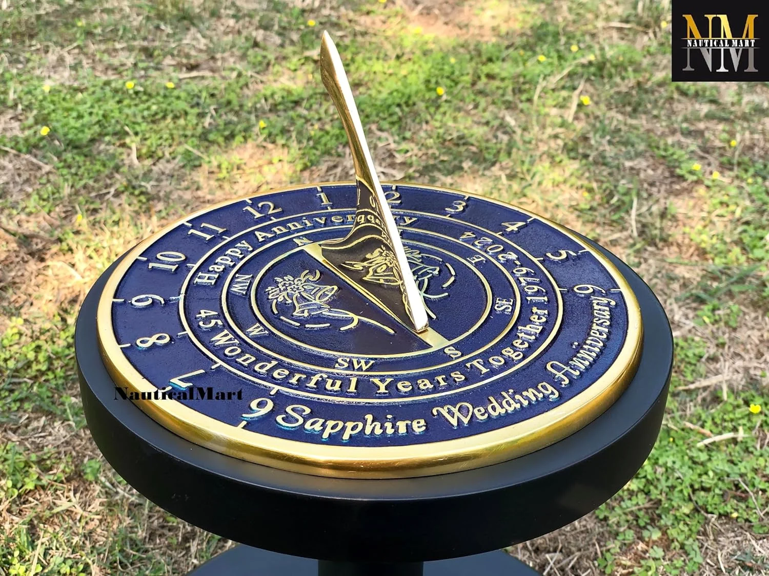 NauticalMart 45th Sapphire Anniversary Unique Marriage Present for Parents, Grandparents, Friends, Husband or Wife, Couples, Him & Her Wedding Anniversary Sundial Gift 2024 (45th Anniversary)