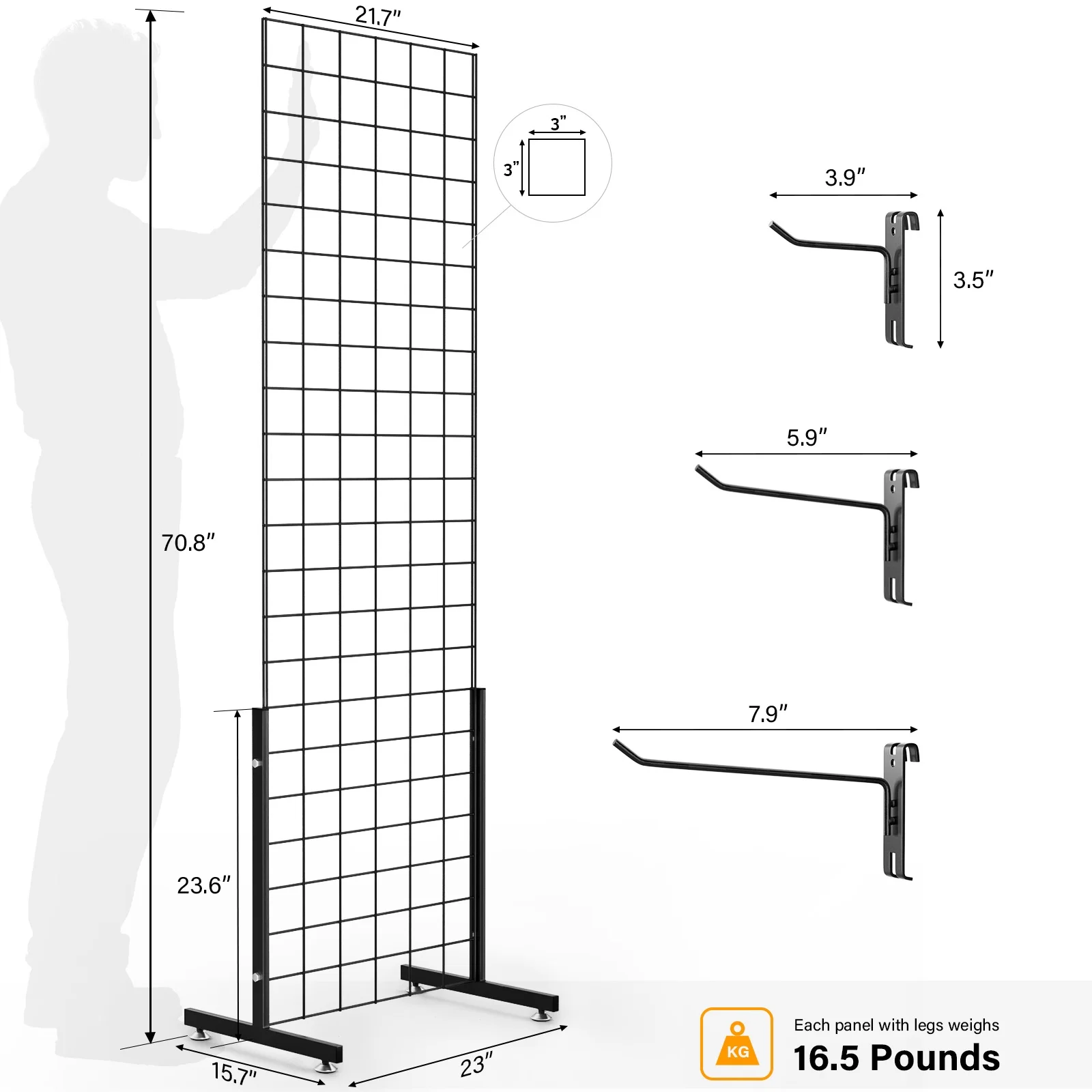 Bonnlo 6' x 2' Wire Grid Panel Tower with T-Base Floorstanding, Wire Grid Wall Display Rack for Retail and craft show (2-Packs)
