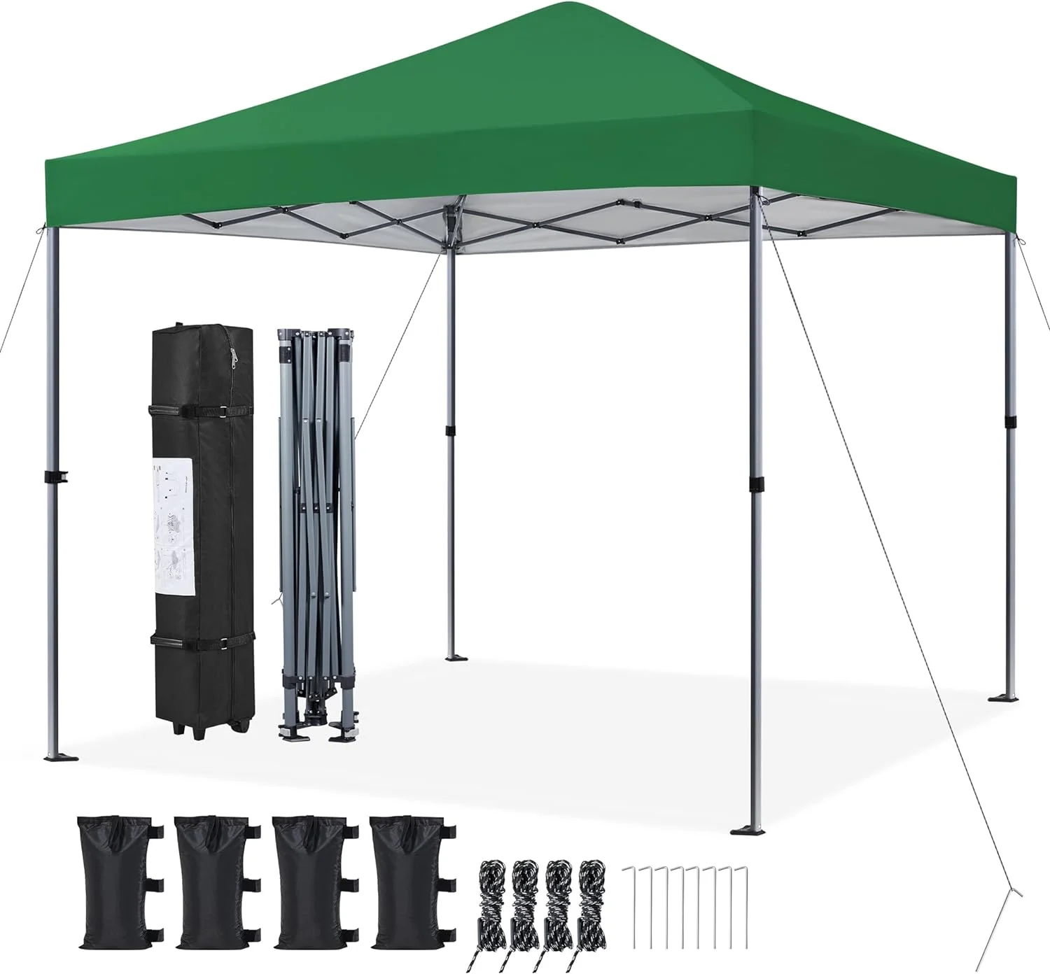 10x10 1-Person Setup Up Canopy Tent, Instant Portable Commercial Canopy Tent, Outdoor Gazebo with 1-Button Push, Wheeled Bag & 4 Sandbags for Home, Party & Outdoor Activities, Dark Green