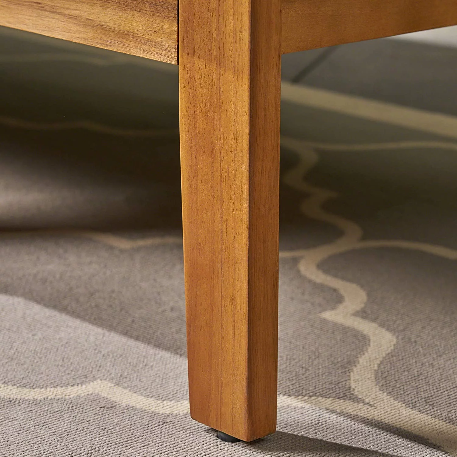 Grenada Sectional Sofa Set | 5-Piece 3-Seater | Includes Coffee Table and Ottoman | Acacia Wood Frame | Water-Resistant Cushions | Teak and Beige  Finish